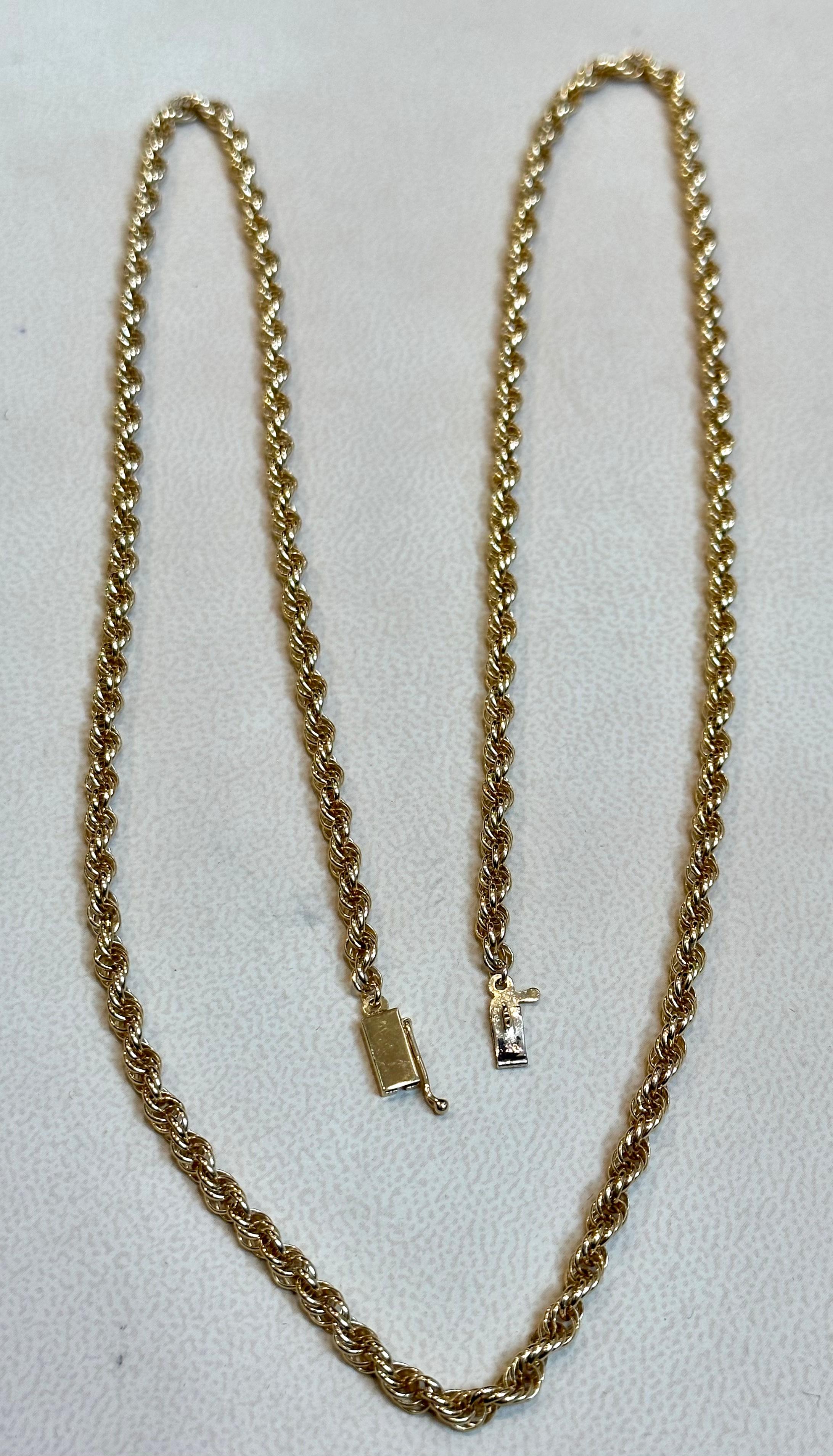 Women's or Men's Vintage 14 Karat Yellow Gold 20.5 Gm, Rope Chain Necklace For Sale