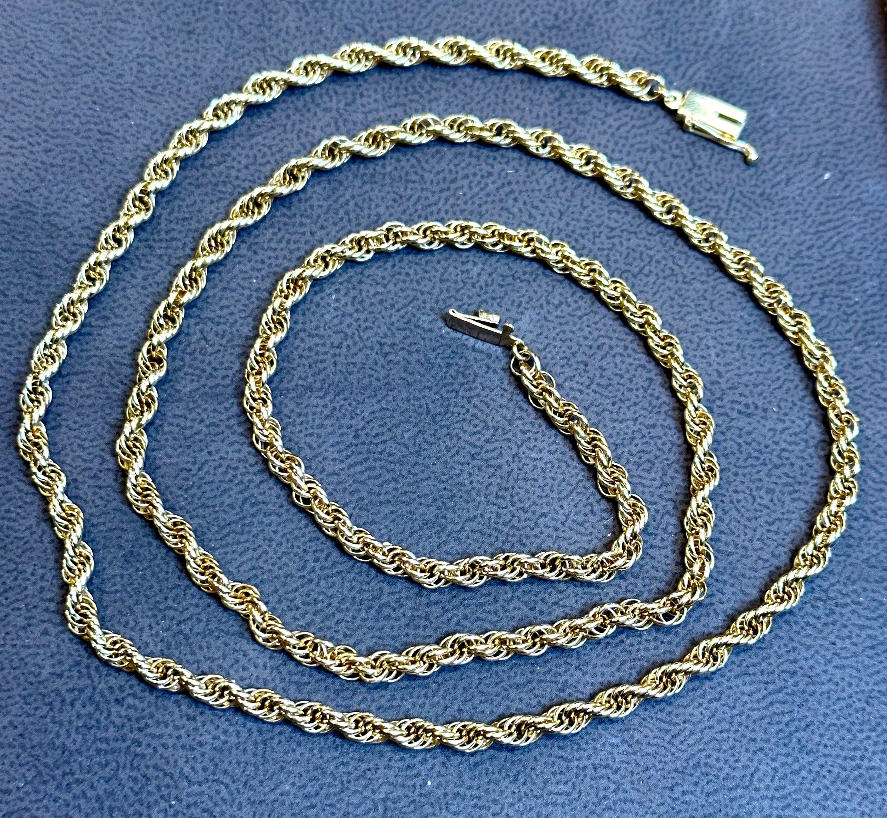 Vintage 14 Karat Yellow Gold 20.5 Gm, Rope Chain Necklace For Sale 1