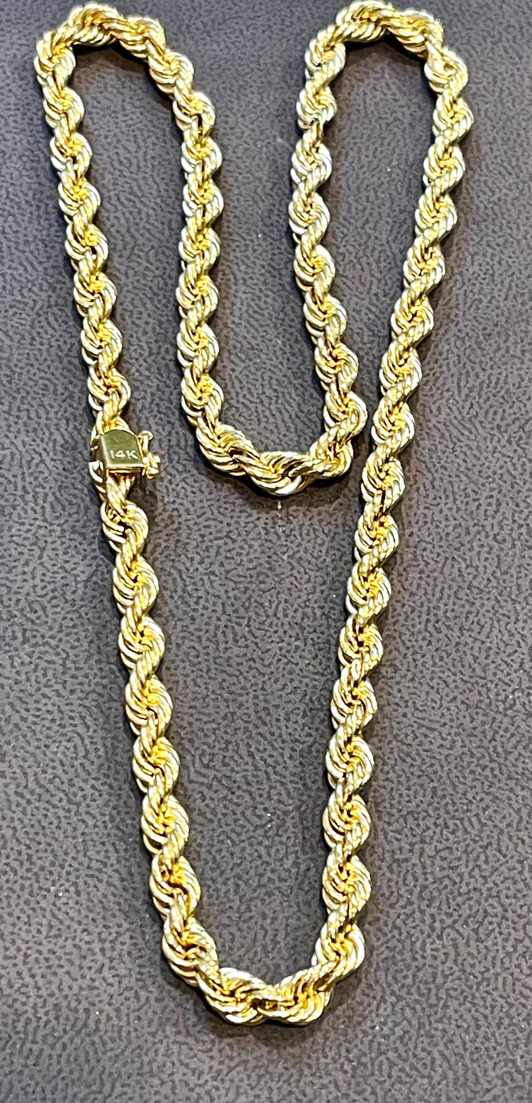 Vintage 14 Karat Yellow Gold 21 Gm, Rope Chain Necklace 4