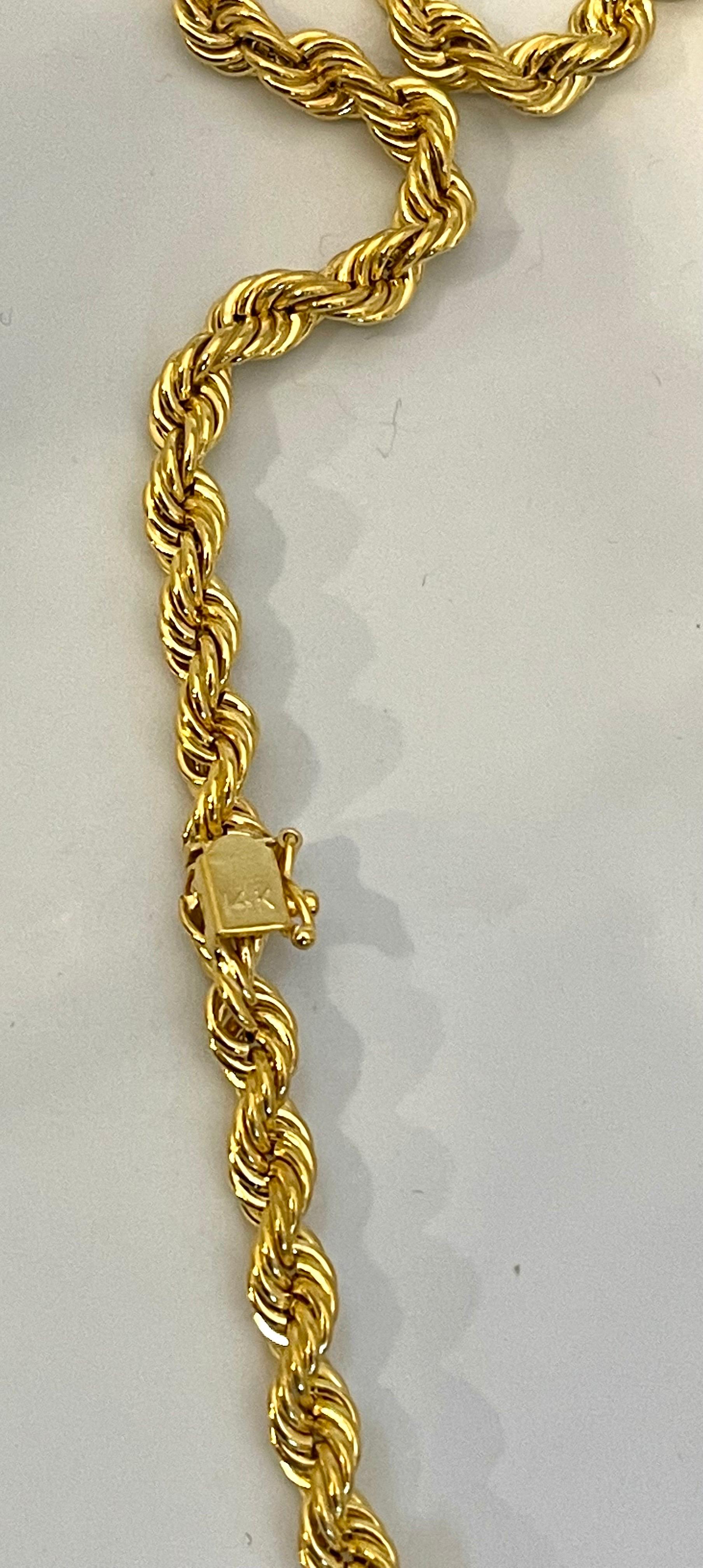 Women's or Men's Vintage 14 Karat Yellow Gold 21 Gm, Rope Chain Necklace
