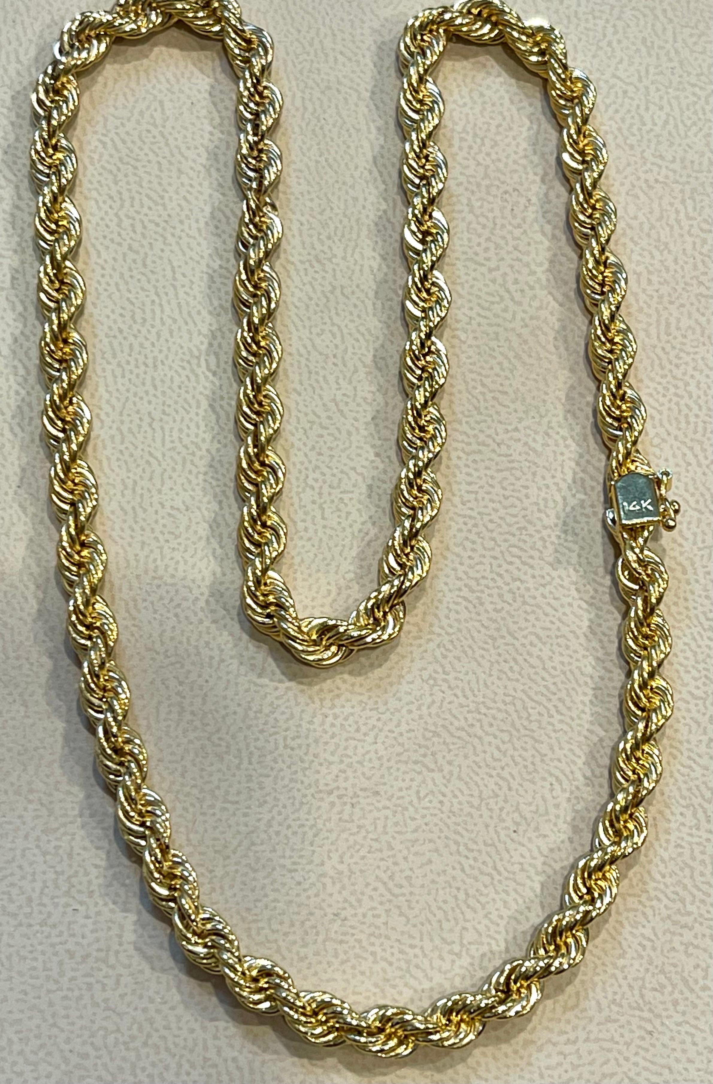 Vintage 14 Karat Yellow Gold 21 Gm, Rope Chain Necklace 3