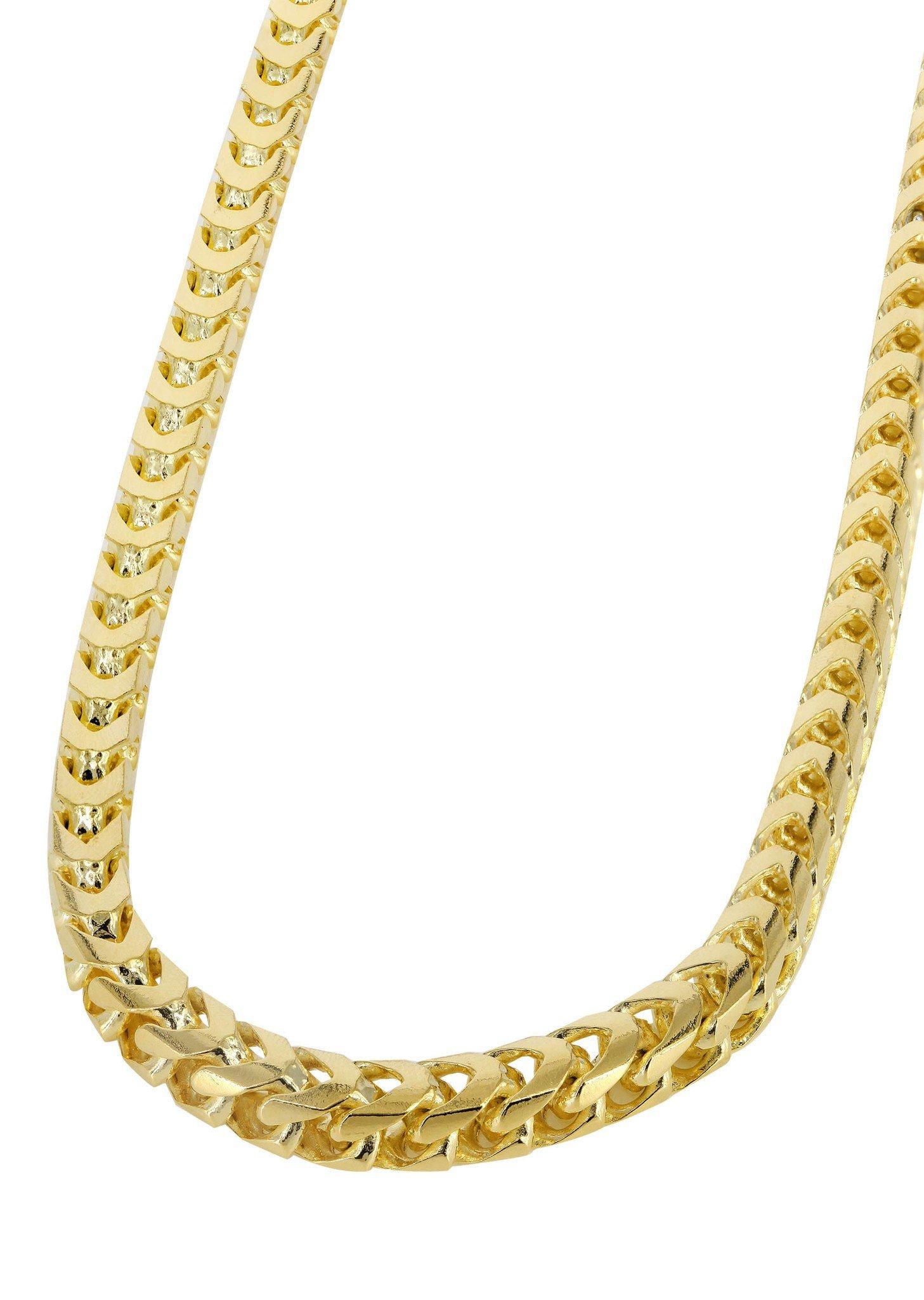 Vintage 14 Karat Yellow Gold 25 Gm
 2.4 mm wide Franco Chain Necklace,  
27 Inches long Necklace
Made in Italy 
stamped f0r 585 and 14 K and Italy


Please look at all the pictures
Its very hard to capture the true color and luster of the Necklace ,