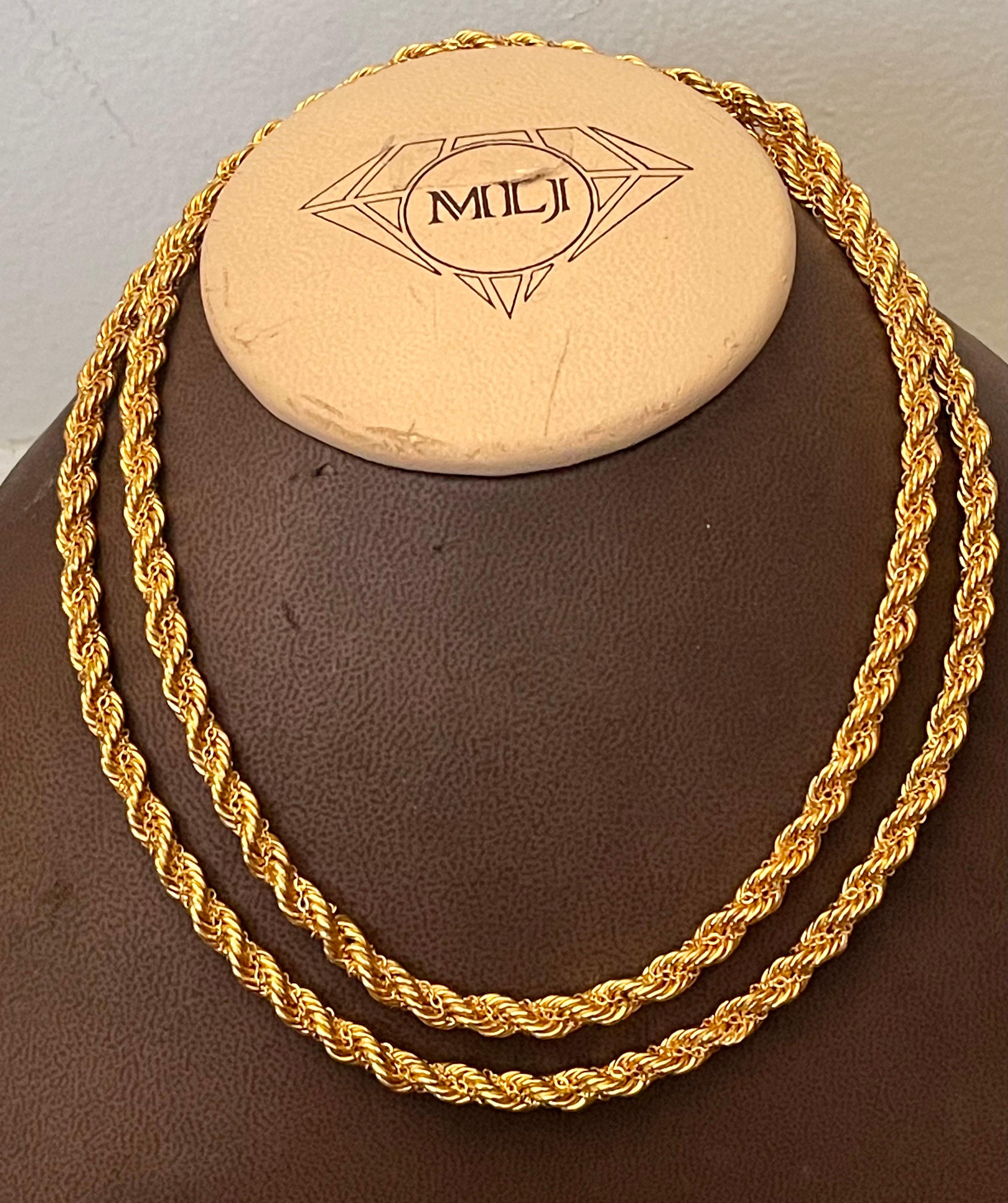 Chaîne longue vintage en or jaune 14 carats avec chaîne en corde de 36 g, longueur opéra Excellent état - En vente à New York, NY