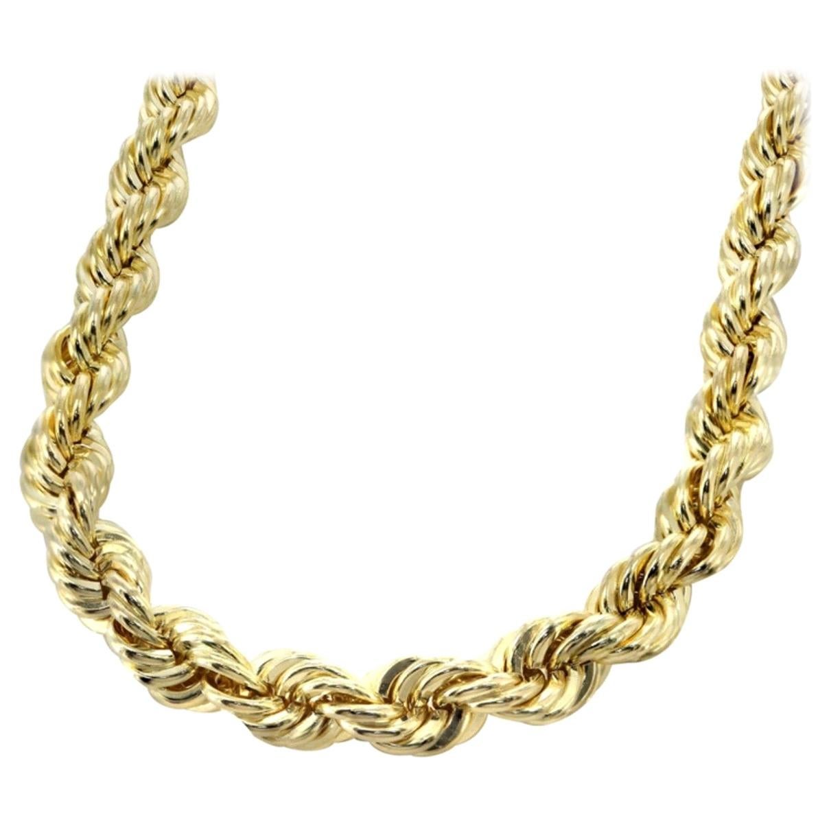 Chaîne longue vintage en or jaune 14 carats avec chaîne en corde de 36 g, longueur opéra en vente