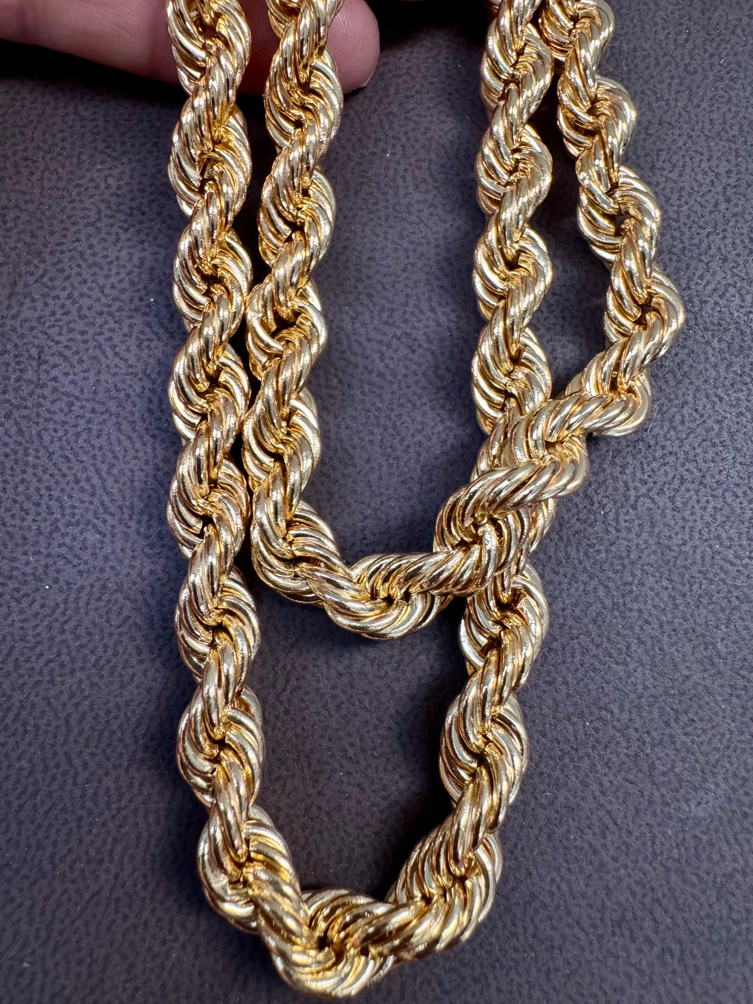 Collar Vintage de Oro Amarillo de 14 Kilates de 43,8 Gm, Cadena de Cuerda, 8,2 mm, 24 