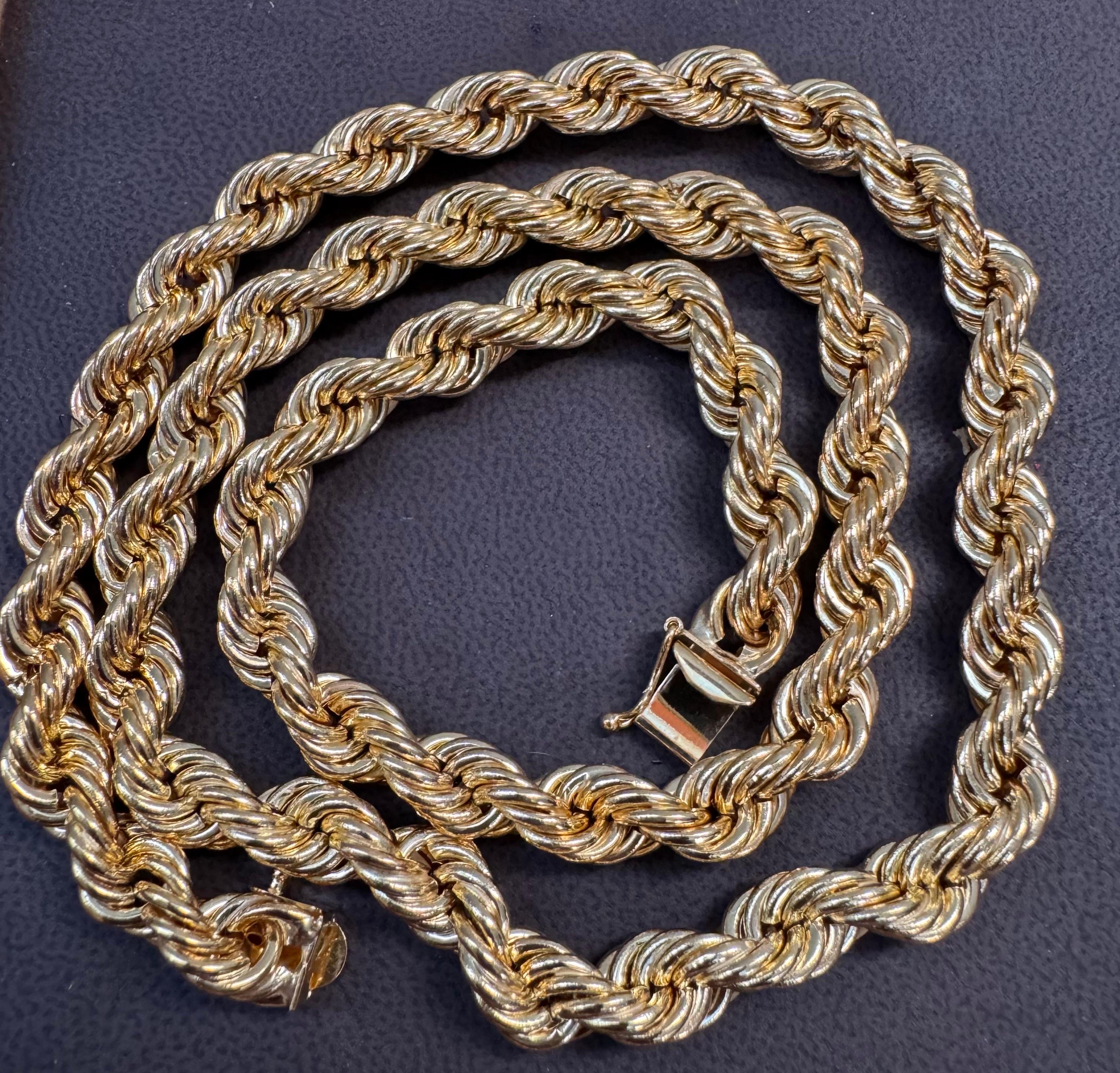 Collar Vintage de Oro Amarillo de 14 Kilates de 43,8 Gm, Cadena de Cuerda, 8,2 mm, 24 