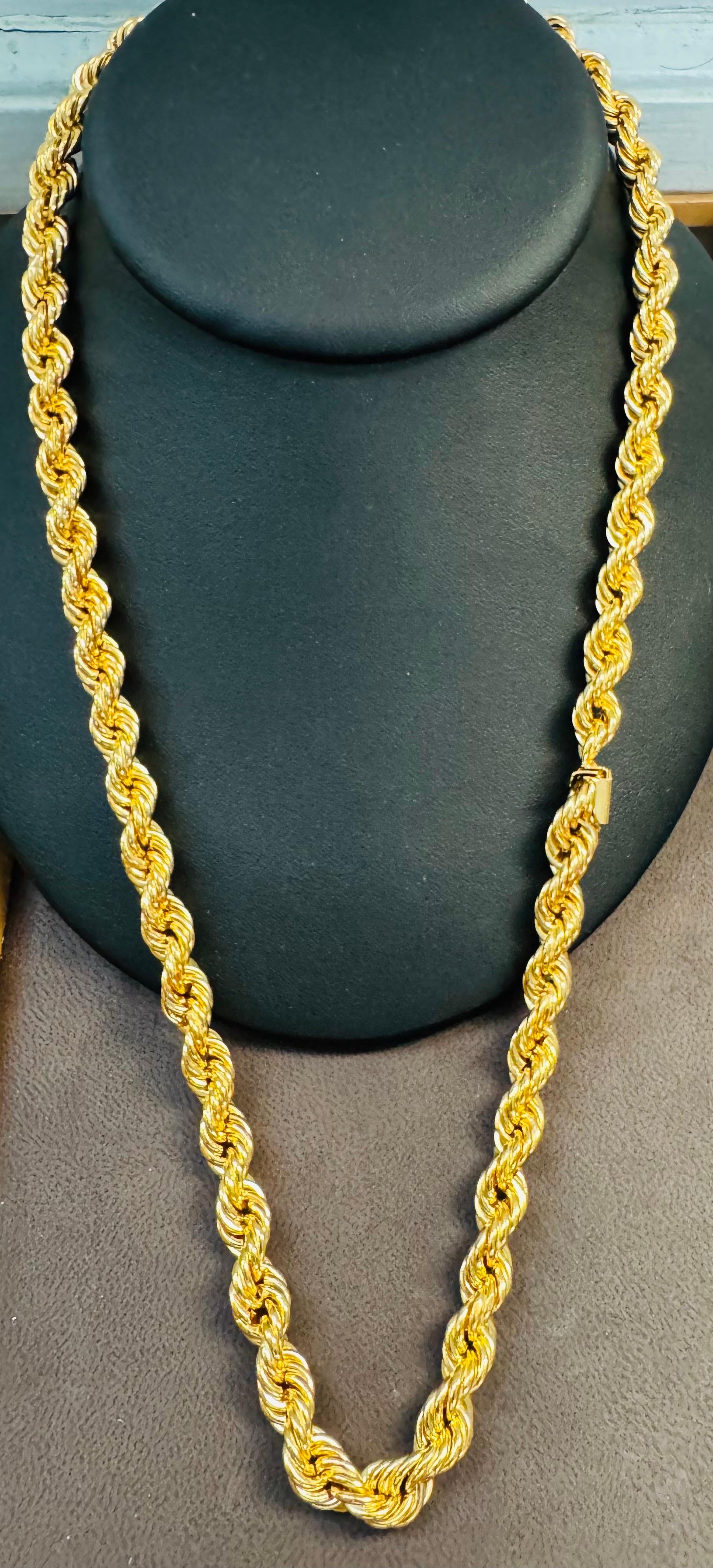 Collar Vintage de Oro Amarillo de 14 Kilates de 43,8 Gm, Cadena de Cuerda, 8,2 mm, 24 