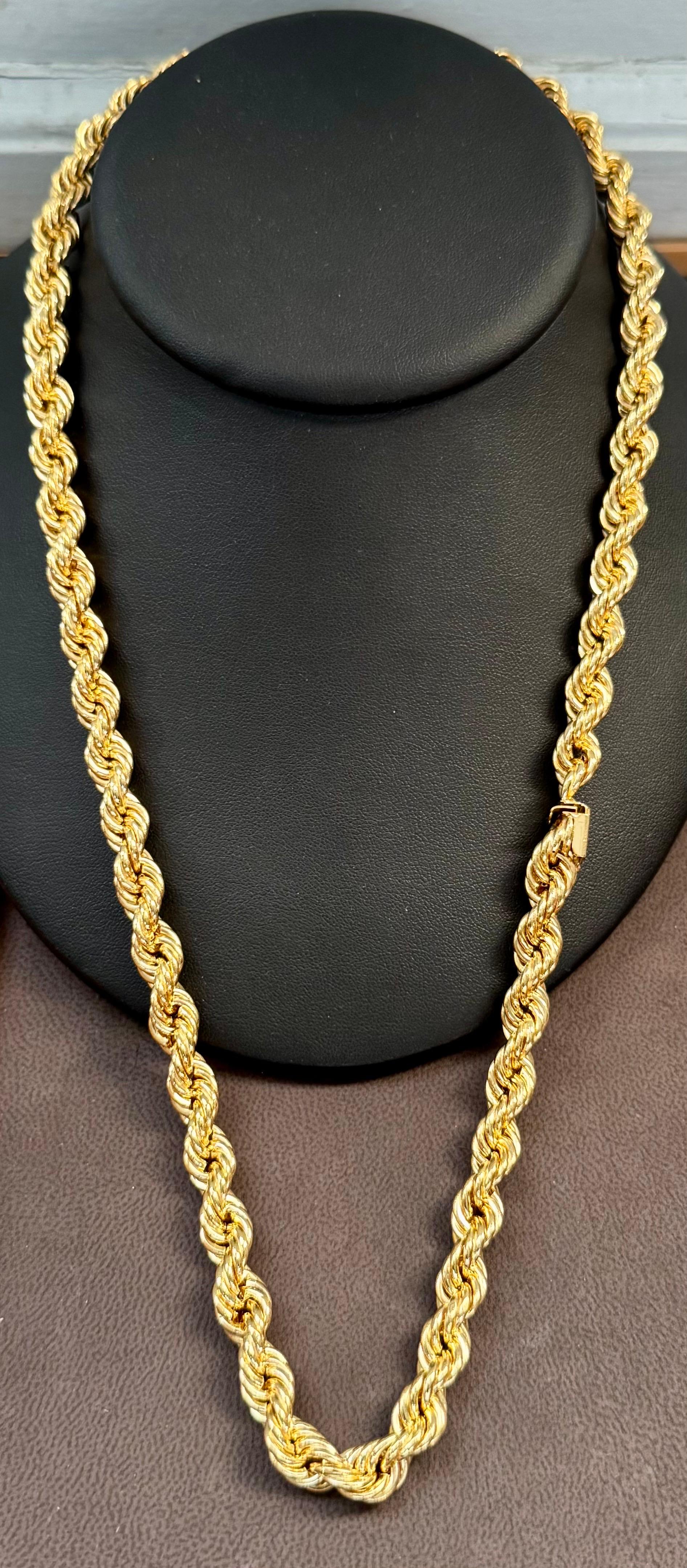 Collar Vintage de Oro Amarillo de 14 Kilates de 43,8 Gm, Cadena de Cuerda, 8,2 mm, 24 