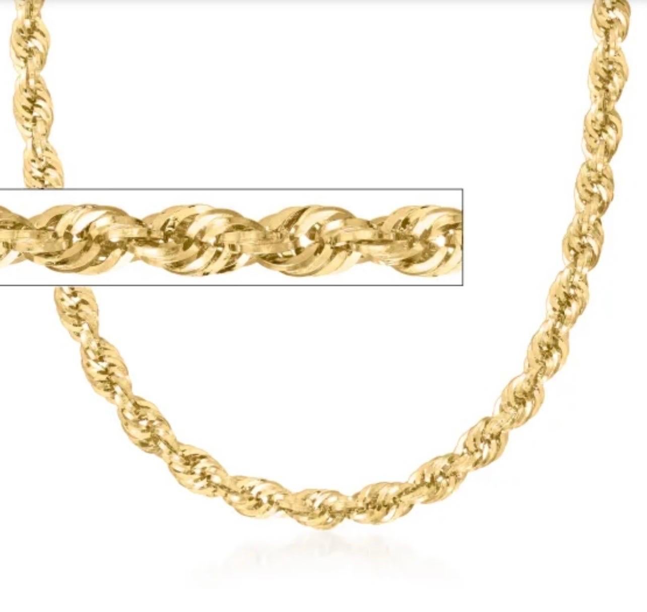 Collar Vintage de Oro Amarillo de 14 Kilates de 43,8 Gm, Cadena de Cuerda, 8,2 mm, 24 