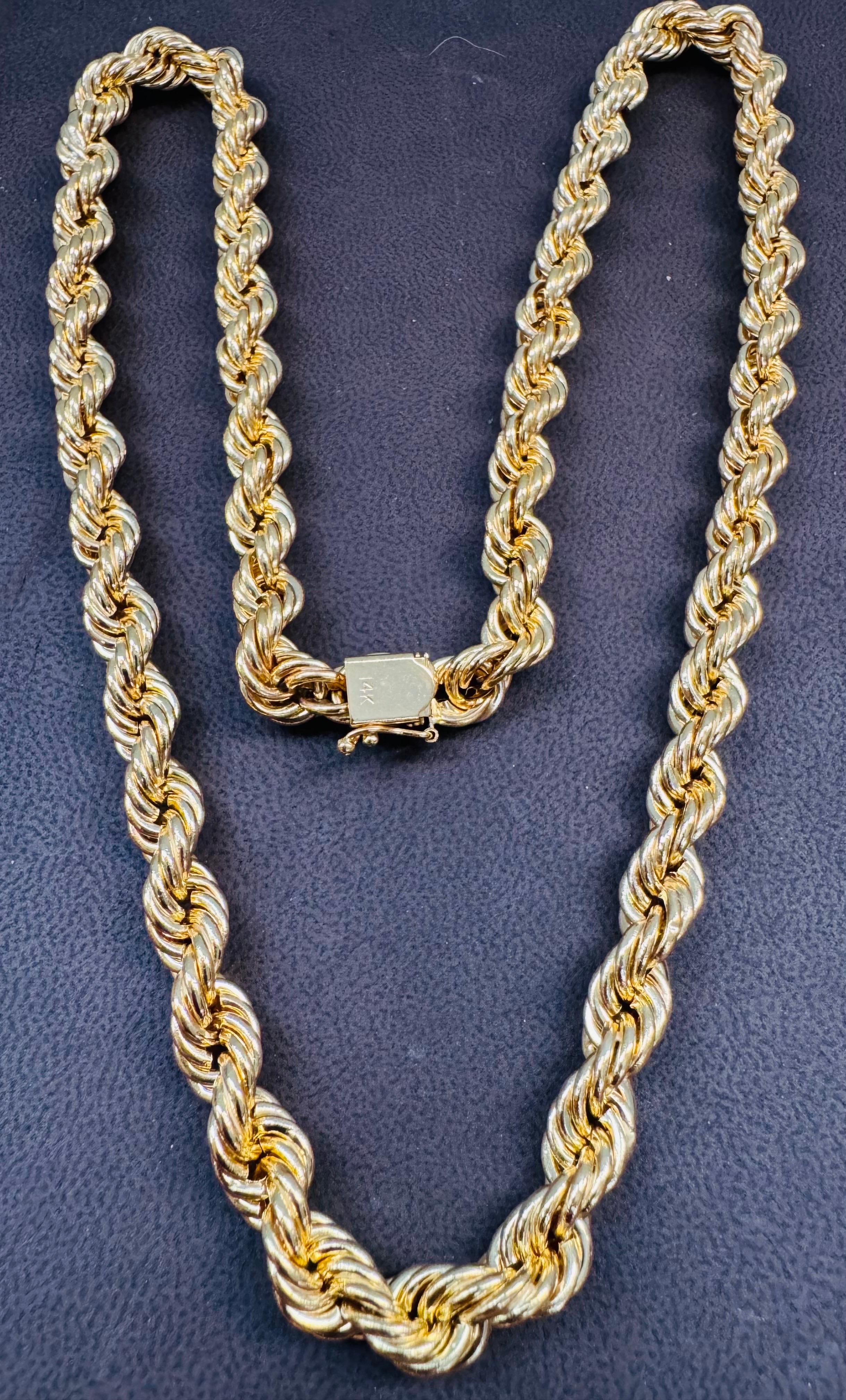 Collar Vintage de Oro Amarillo de 14 Kilates de 43,8 Gm, Cadena de Cuerda, 8,2 mm, 24 