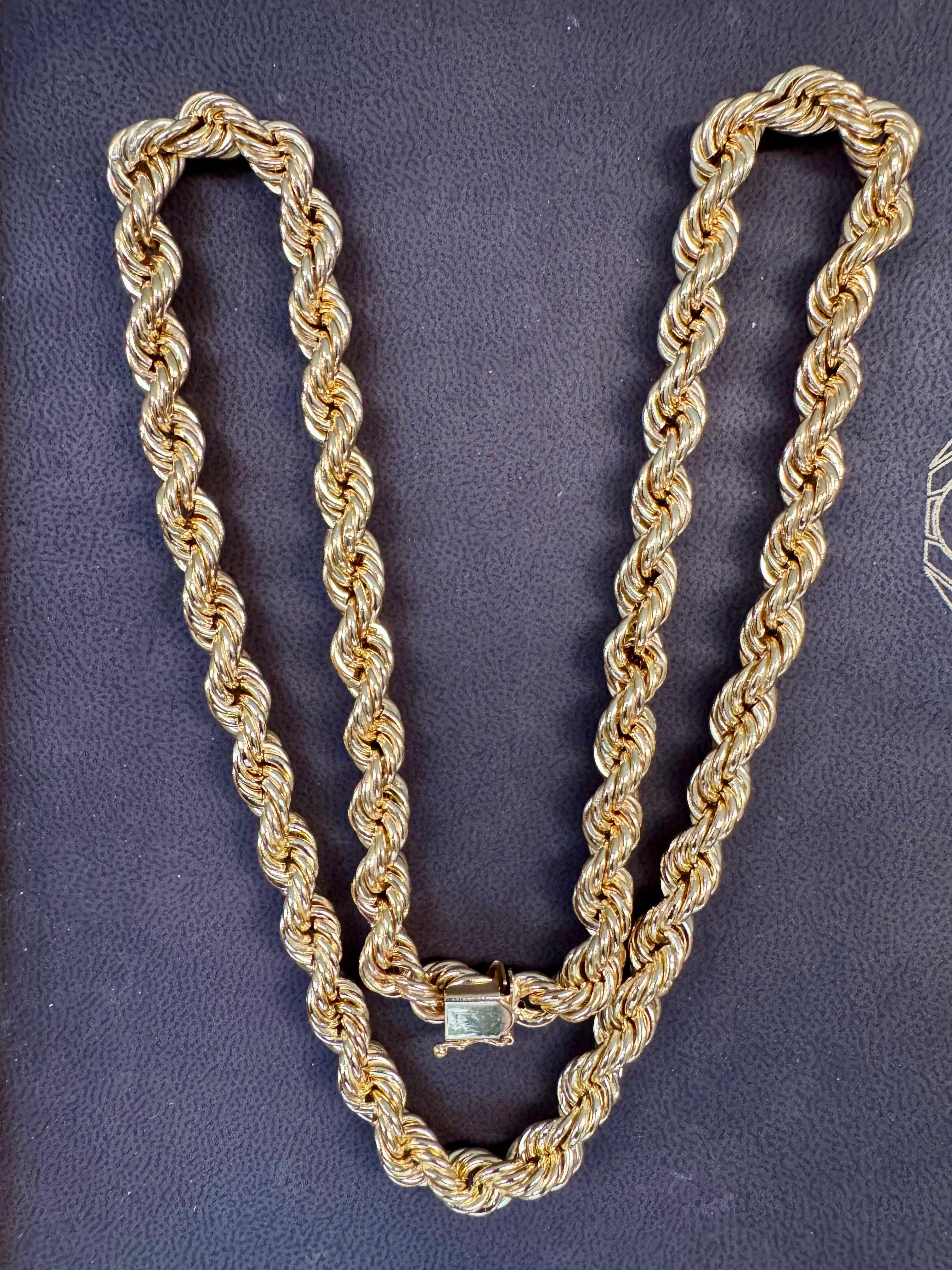 Collar Vintage de Oro Amarillo de 14 Kilates de 43,8 Gm, Cadena de Cuerda, 8,2 mm, 24 