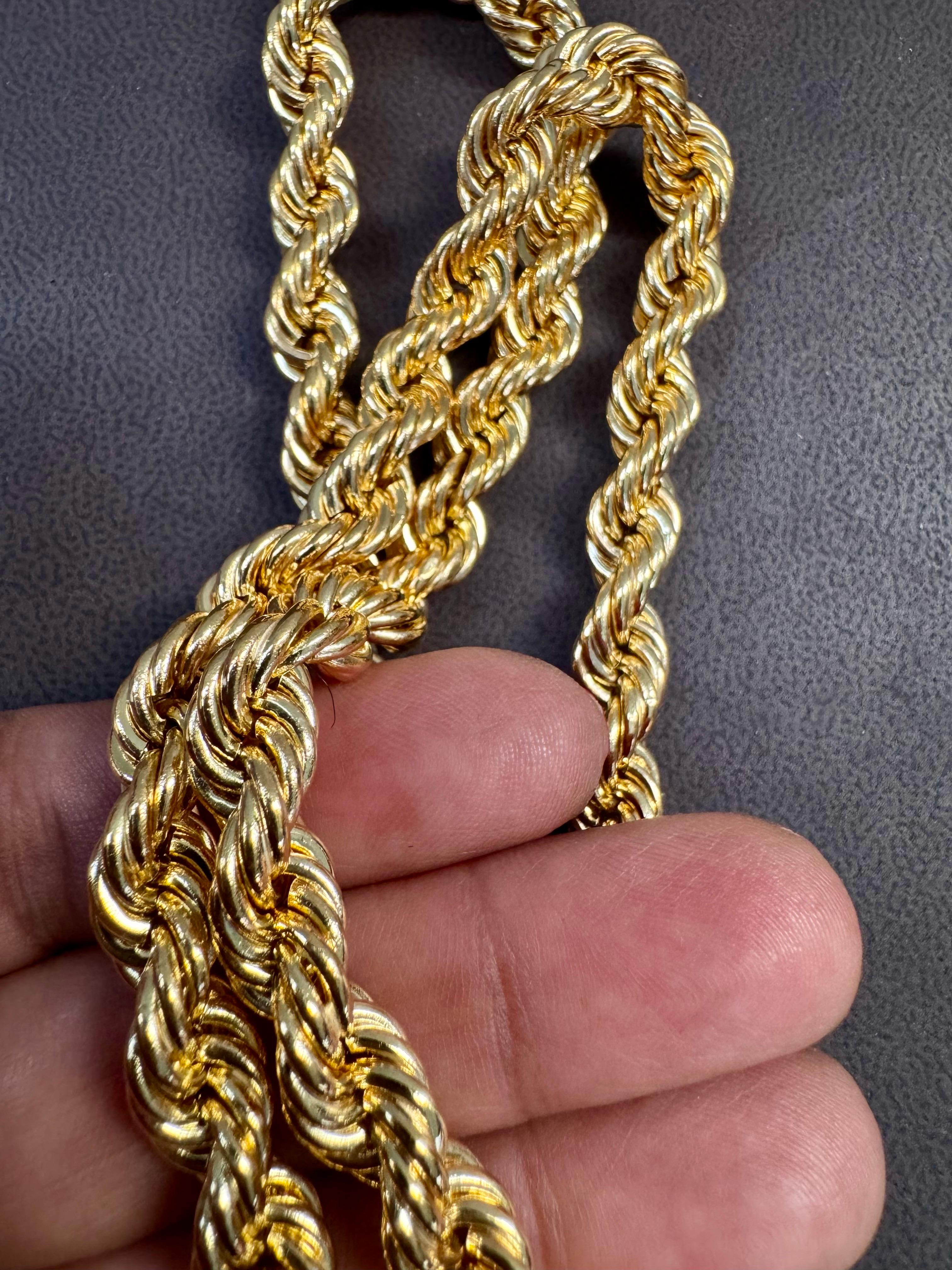 Collar Vintage de Oro Amarillo de 14 Kilates de 43,8 Gm, Cadena de Cuerda, 8,2 mm, 24 