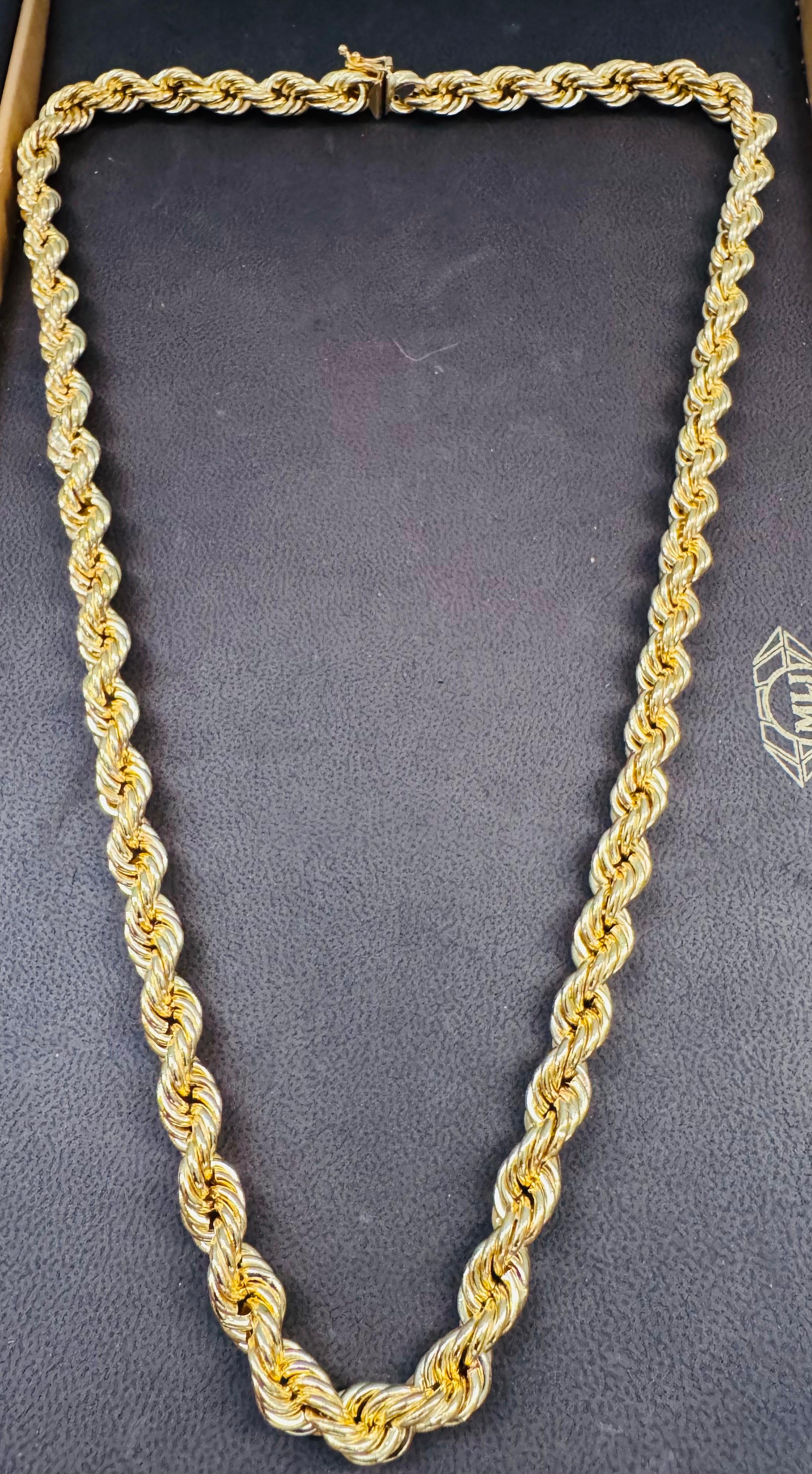 Collar Vintage de Oro Amarillo de 14 Kilates de 43,8 Gm, Cadena de Cuerda, 8,2 mm, 24 