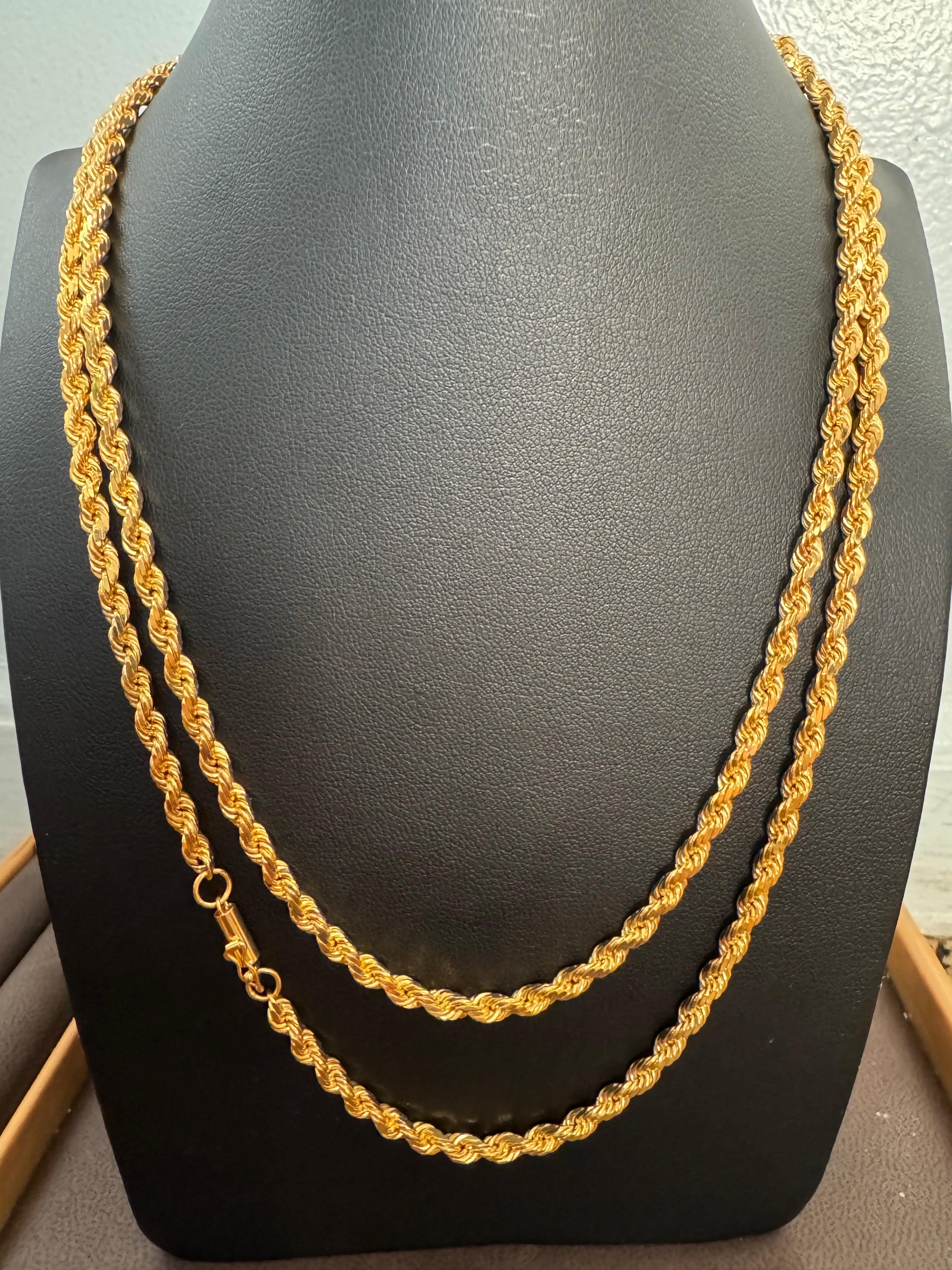 Collar Vintage de Oro Amarillo de 14 Kilates de 49,2 Gm, Cadena de Cuerda, 3,3 mm, 36 