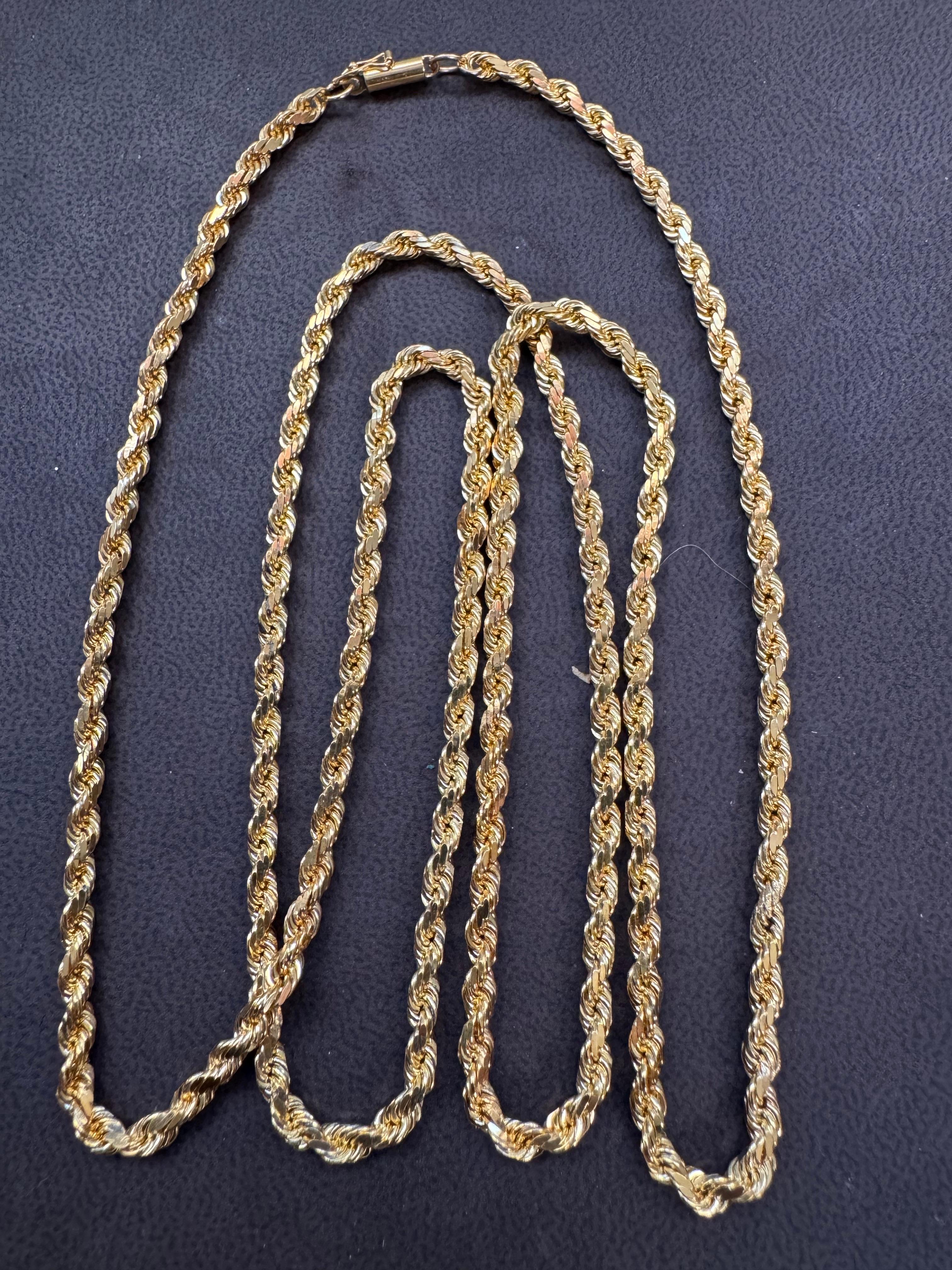 Collar Vintage de Oro Amarillo de 14 Kilates de 49,2 Gm, Cadena de Cuerda, 3,3 mm, 36 
