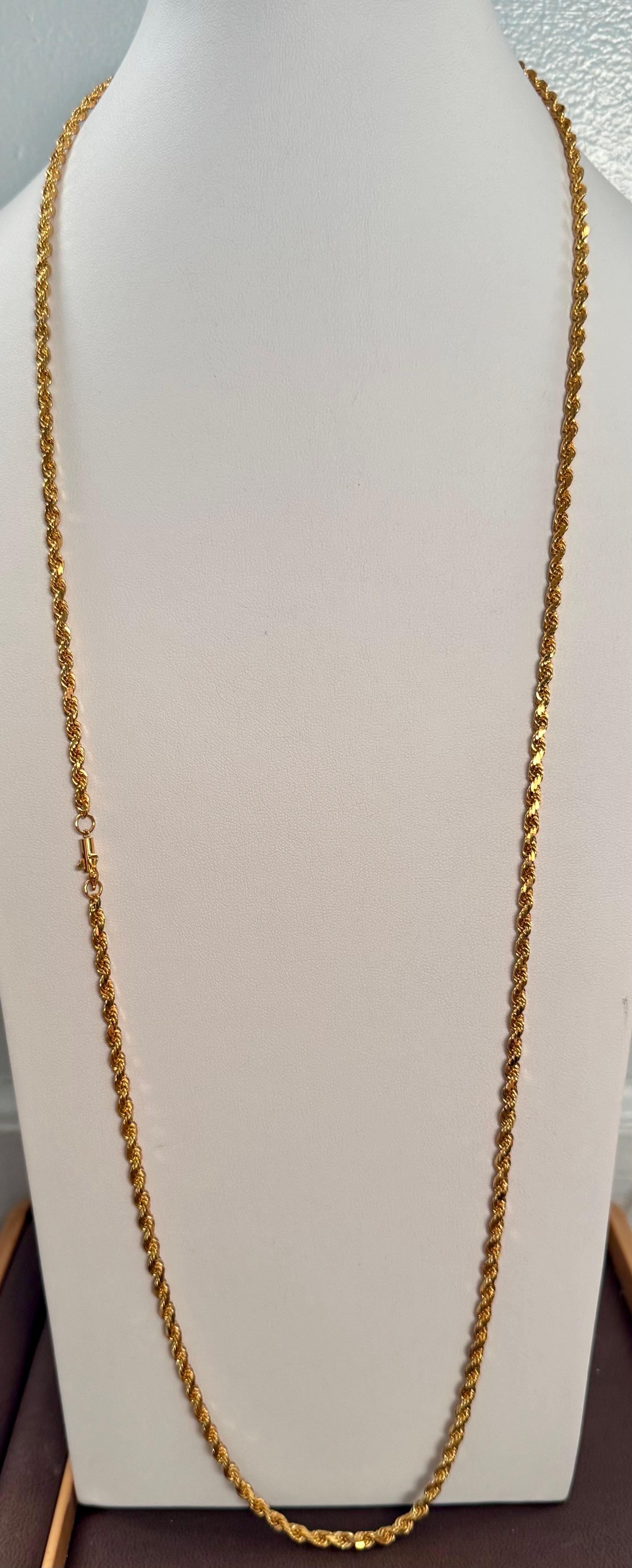 Collar Vintage de Oro Amarillo de 14 Kilates de 49,2 Gm, Cadena de Cuerda, 3,3 mm, 36 