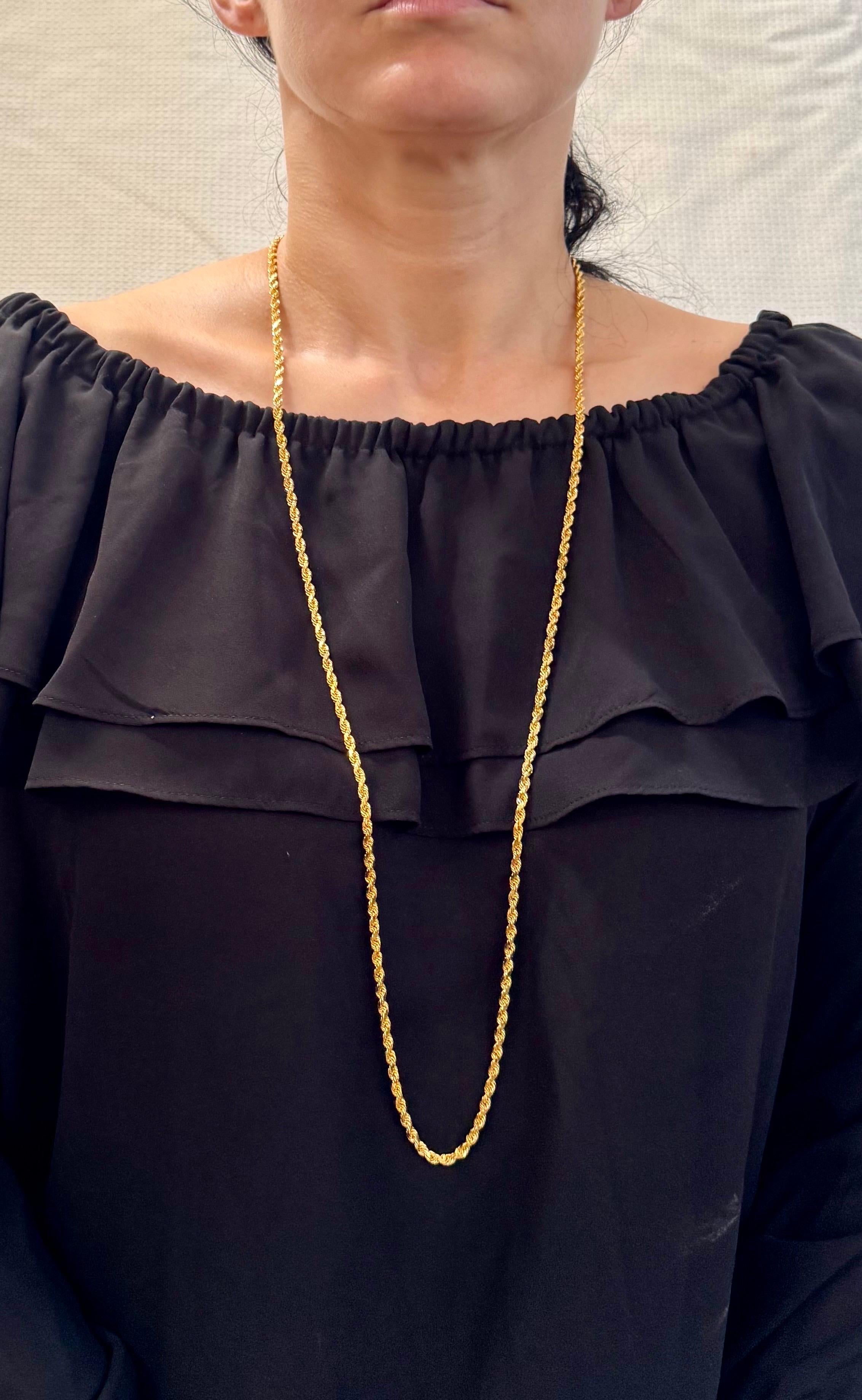 Collar Vintage de Oro Amarillo de 14 Kilates de 49,2 Gm, Cadena de Cuerda, 3,3 mm, 36 