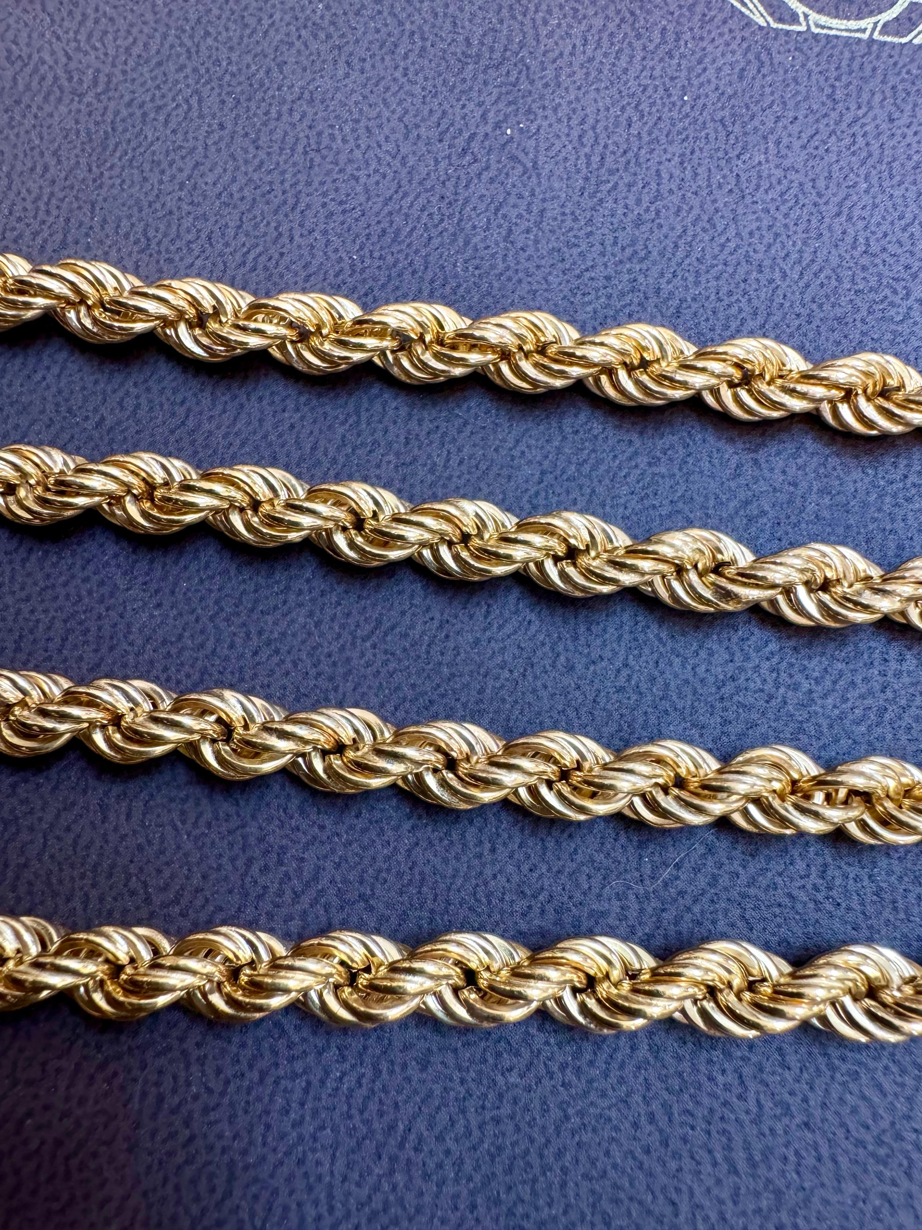 Collar Vintage de Oro Amarillo de 14 Kilates de 49,2 Gm, Cadena de Cuerda, 3,3 mm, 36 