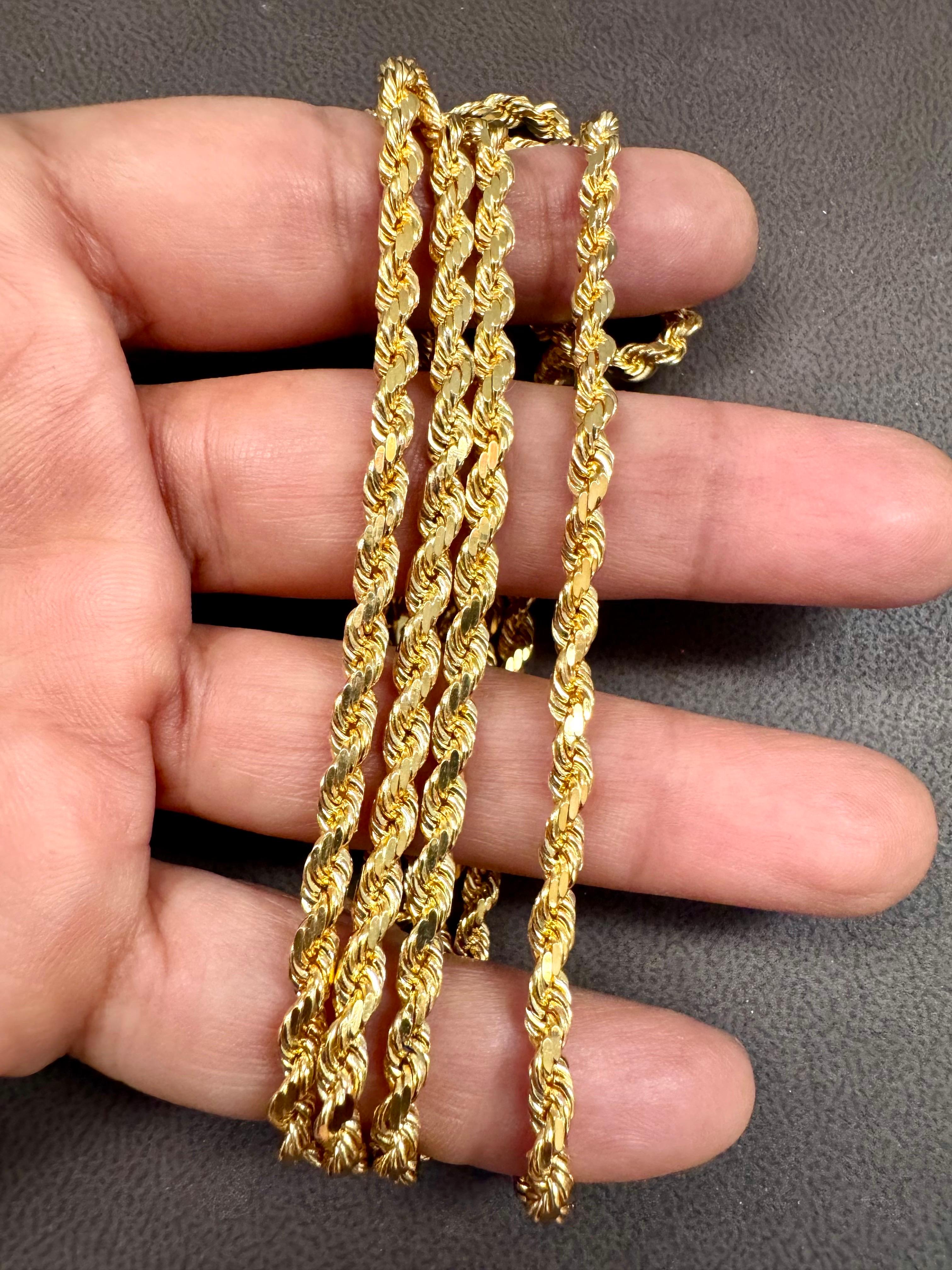 Collar Vintage de Oro Amarillo de 14 Kilates de 49,2 Gm, Cadena de Cuerda, 3,3 mm, 36 