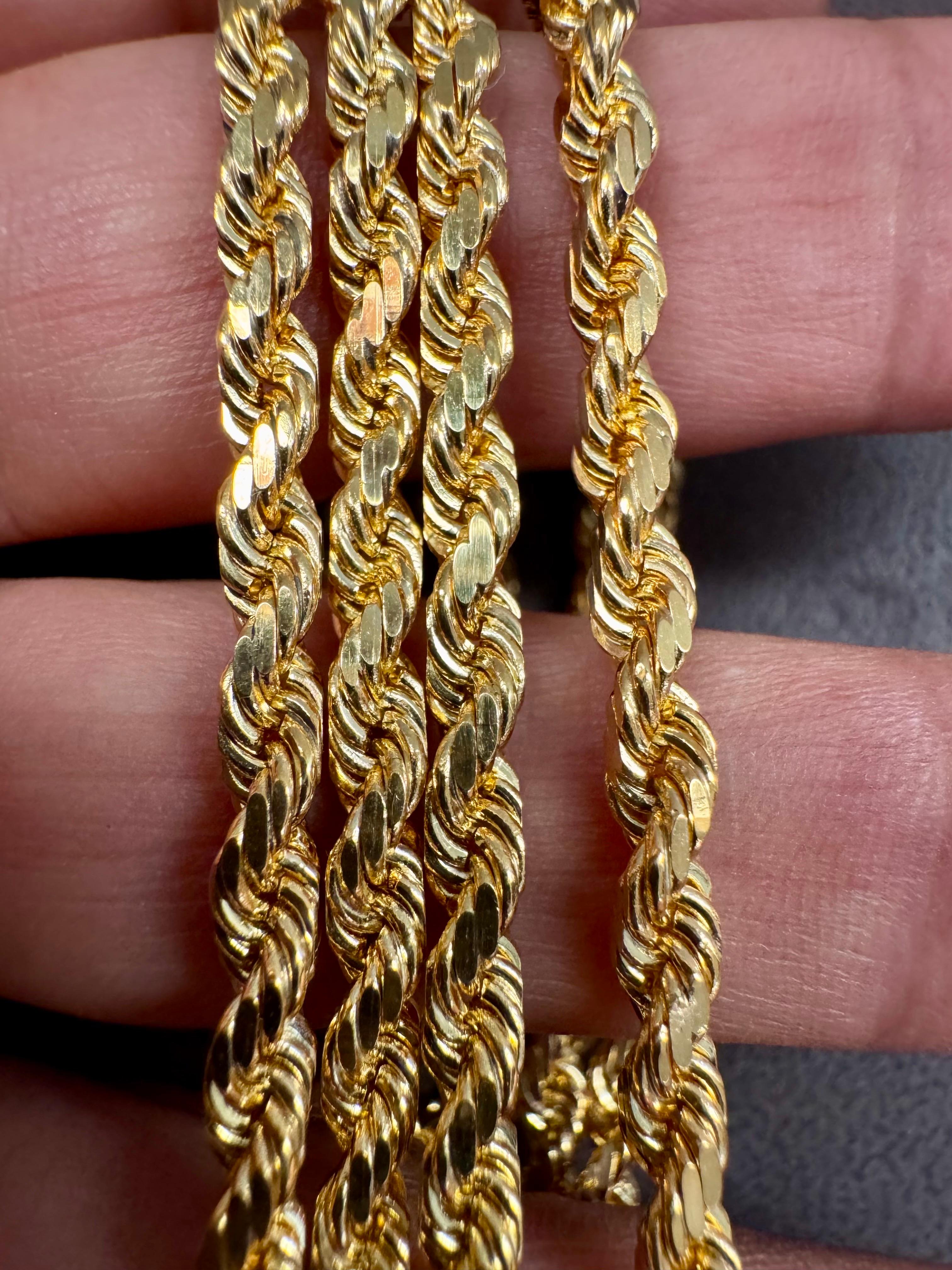 Collar Vintage de Oro Amarillo de 14 Kilates de 49,2 Gm, Cadena de Cuerda, 3,3 mm, 36 