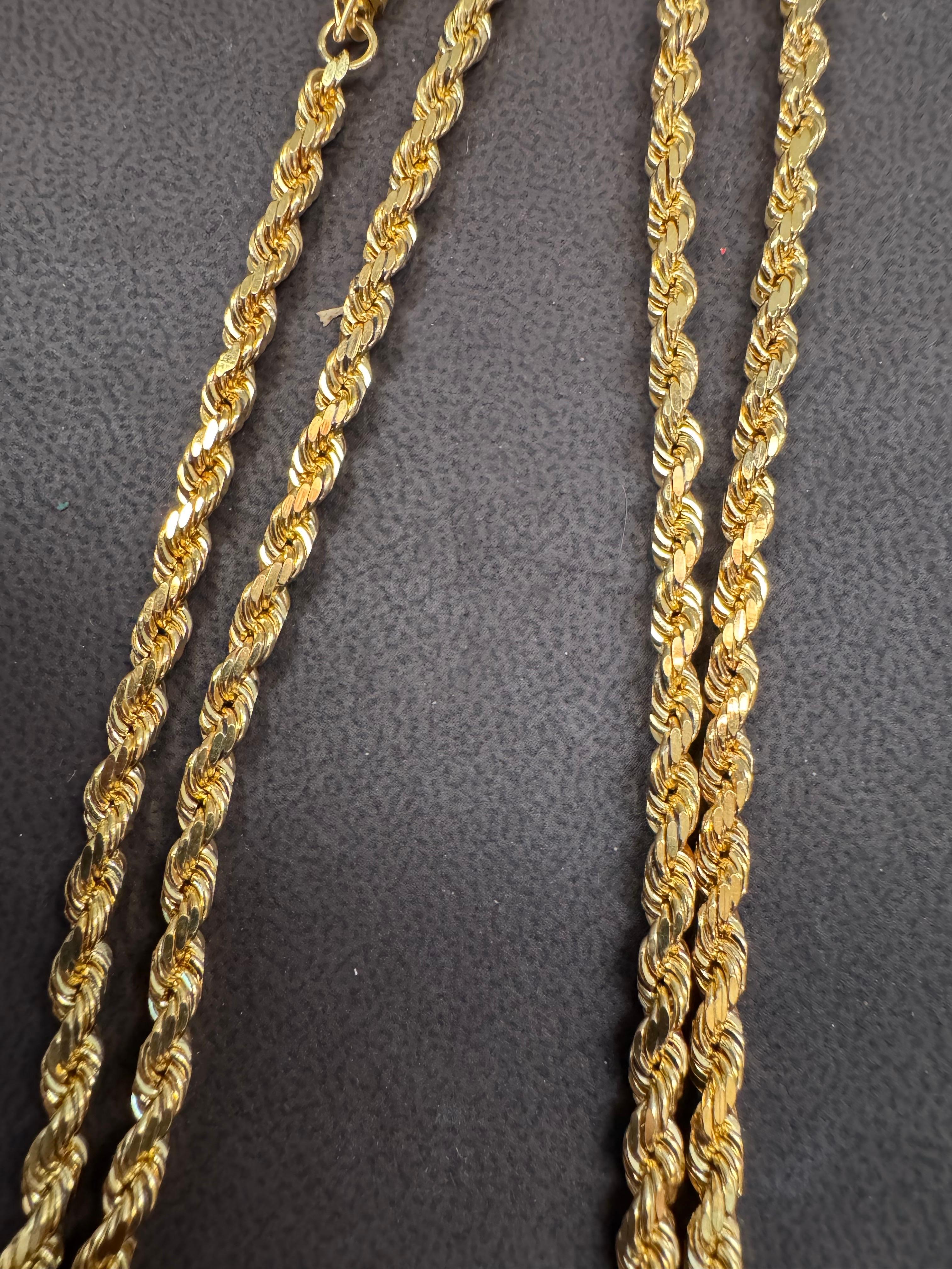 Collar Vintage de Oro Amarillo de 14 Kilates de 49,2 Gm, Cadena de Cuerda, 3,3 mm, 36 