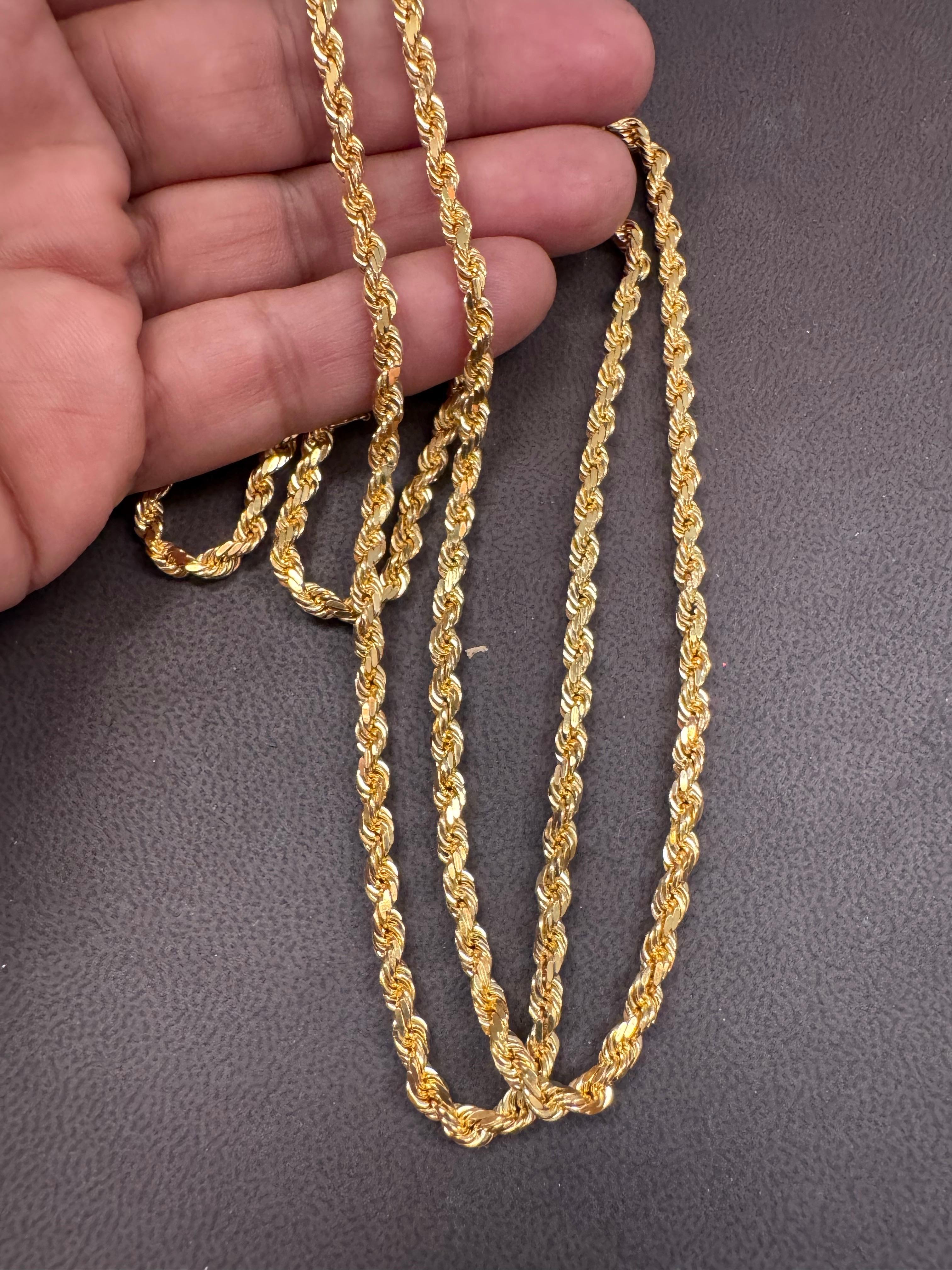 Collar Vintage de Oro Amarillo de 14 Kilates de 49,2 Gm, Cadena de Cuerda, 3,3 mm, 36 
