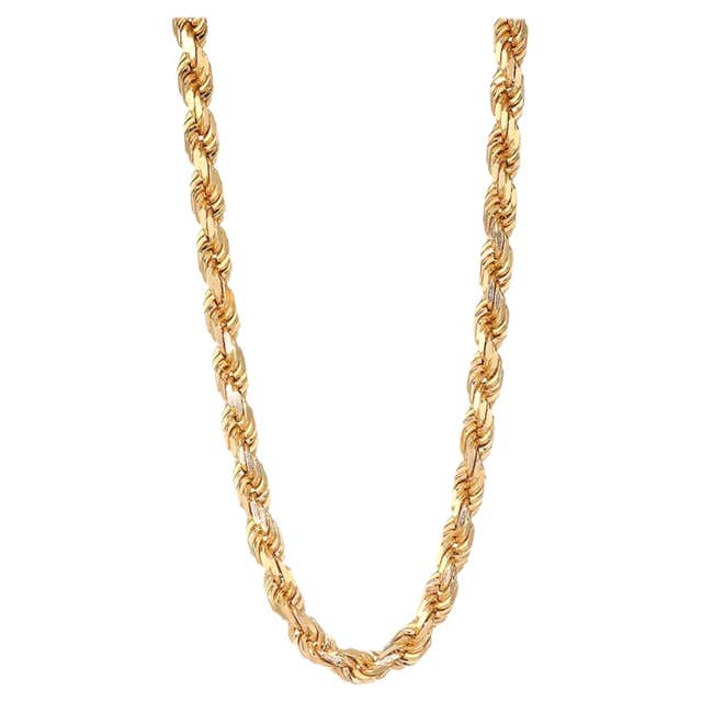 Yellow Gold Diamond Cut Rope Chain Necklace 22