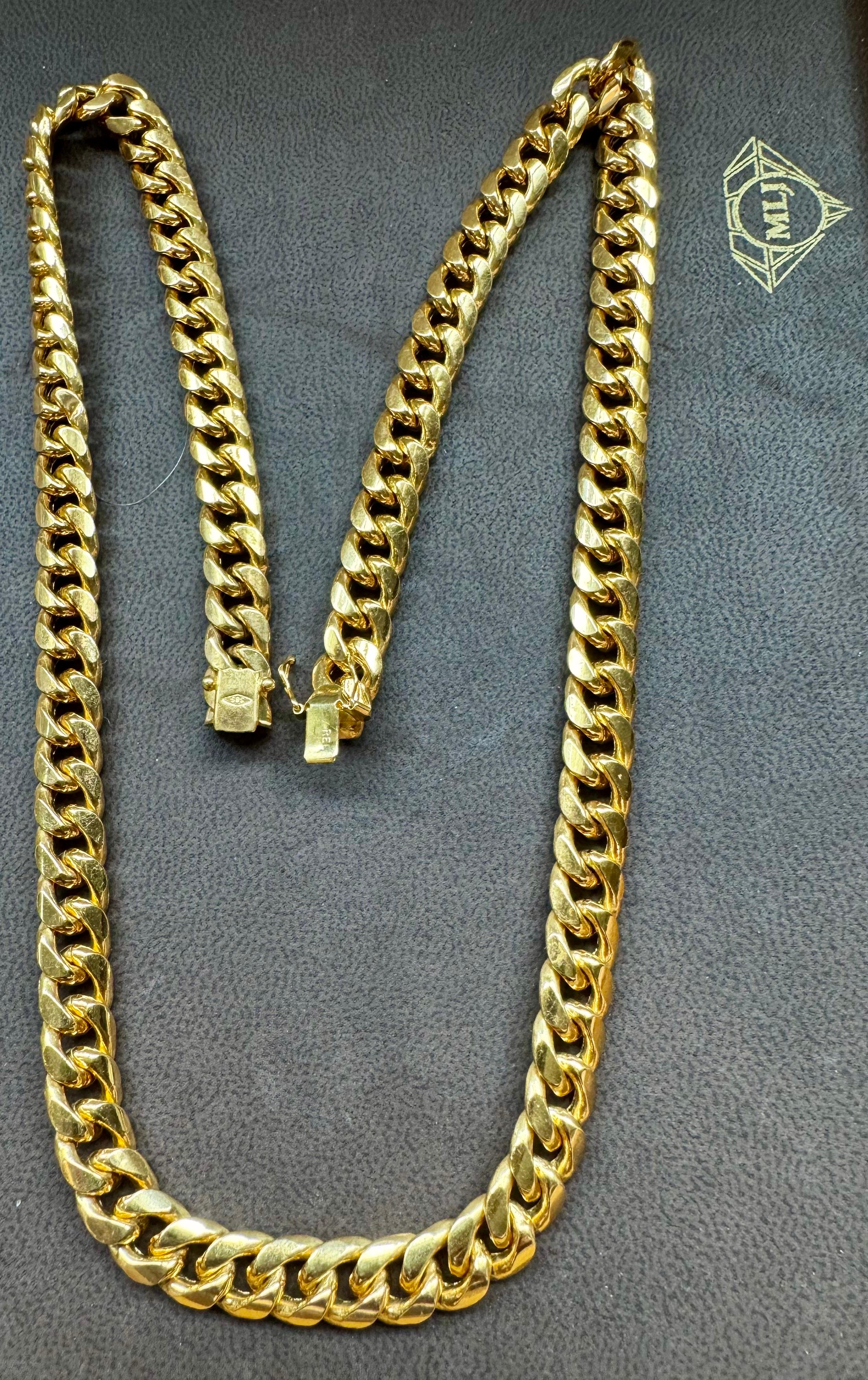 Oro amarillo de 14 quilates vintage 54,7 Gm Cadena italiana de eslabones cubanos Miami unisex, 24 pulgadas en venta 3