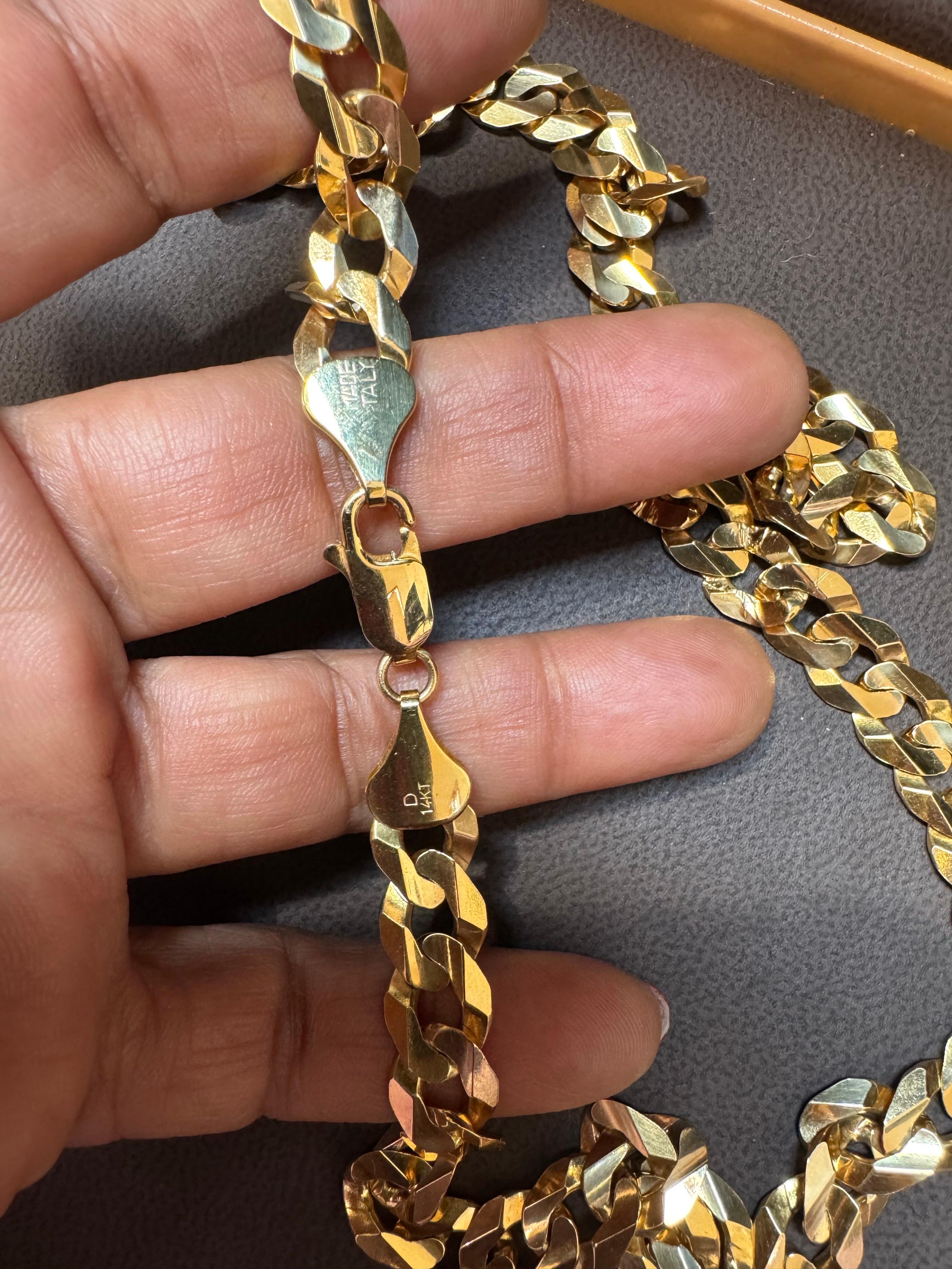 Vintage 14 Karat Yellow Gold 60 Gm Miami Cuban Link Italian Chain Unisex, 22