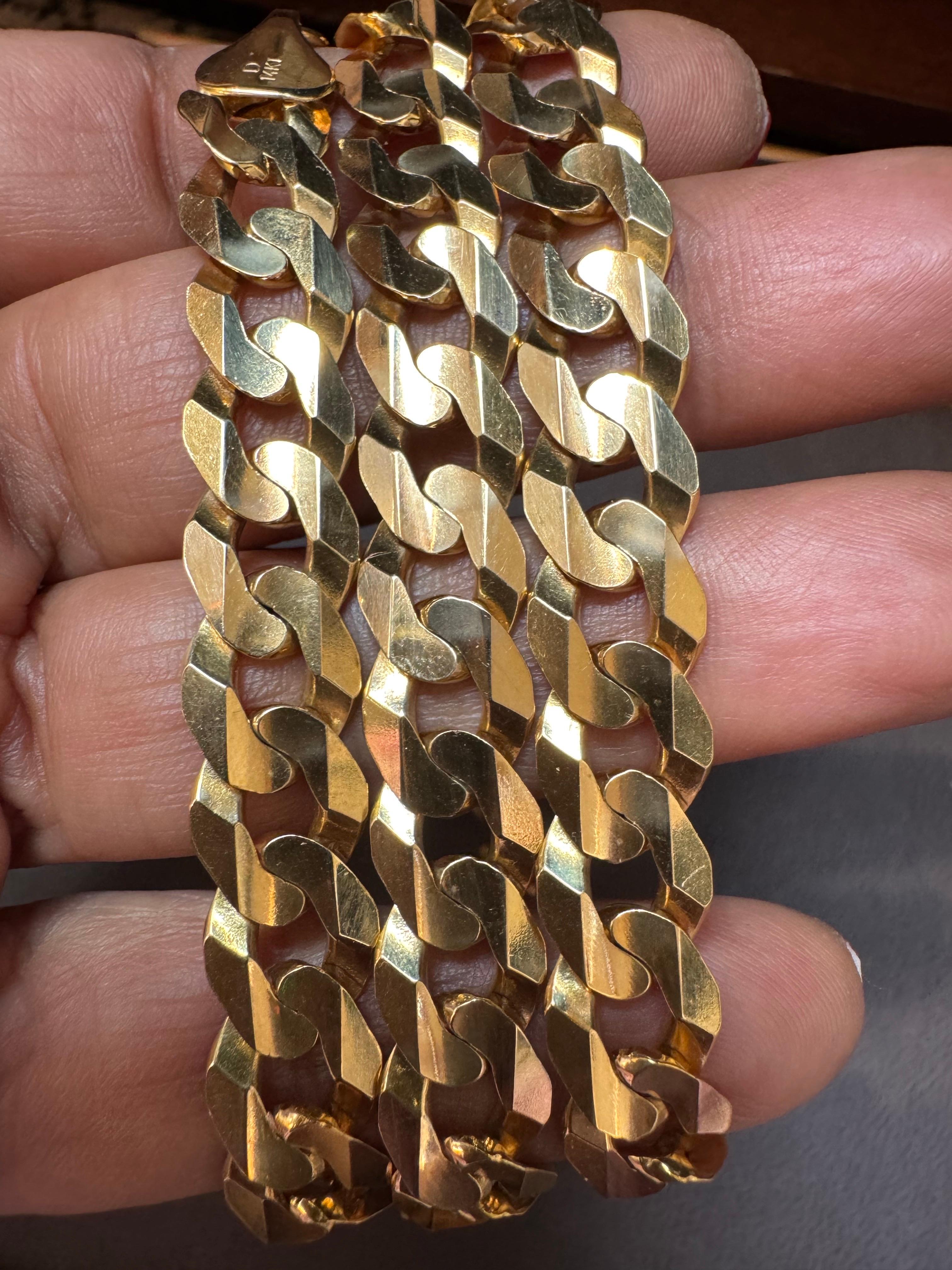 Vintage 14 Karat Yellow Gold 60 Gm Miami Cuban Link Italian Chain Unisex, 22