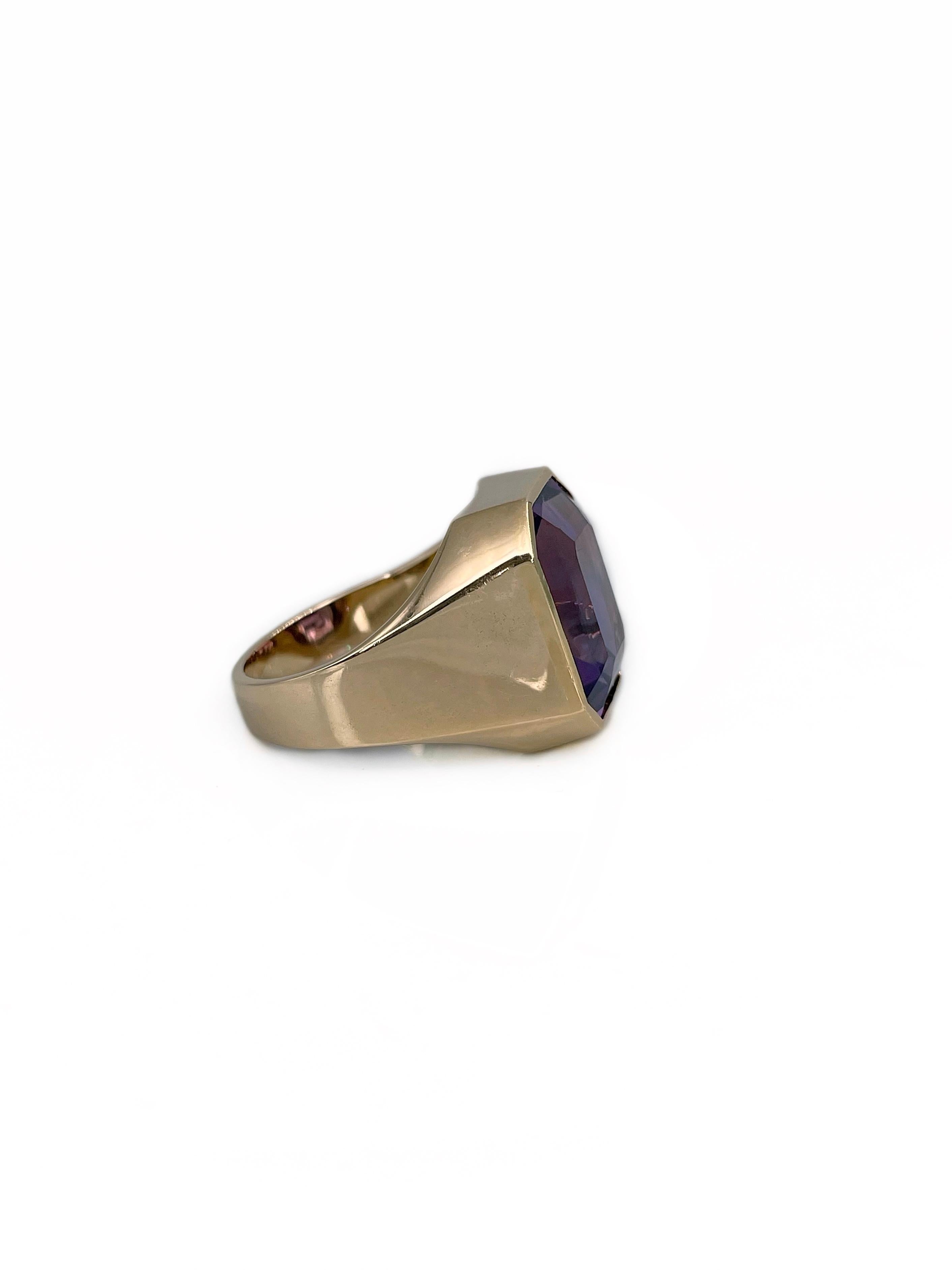 Rechteckiger Siegelring aus 14 Karat Gelbgold mit Amethyst (Moderne)