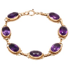 Vintage 14 Karat Yellow Gold and 22.75 Carat Amethyst Link Bracelet