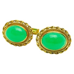 Vintage 14 Karat Yellow Gold and Chalcedony Oval Cufflinks