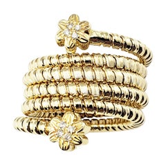 Vintage 14 Karat Yellow Gold and Diamond Coil Wrap Ring