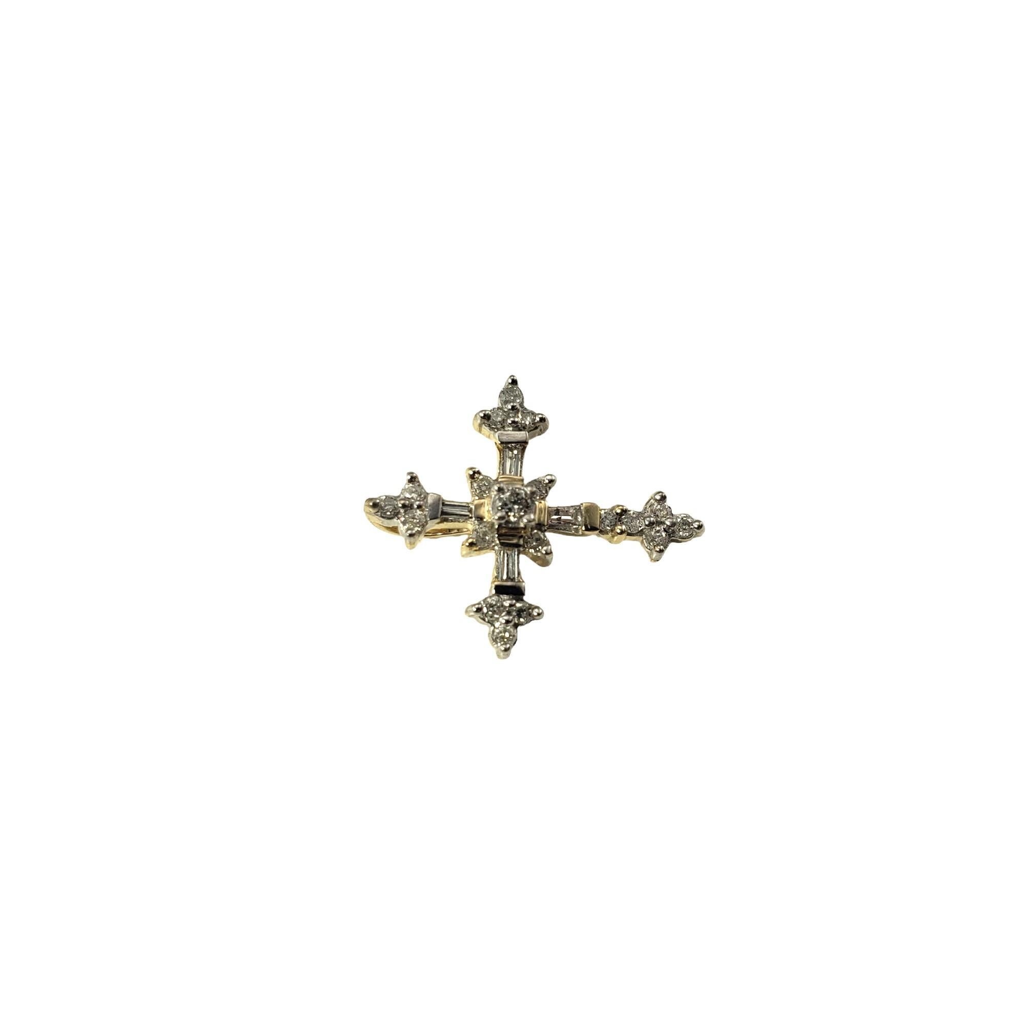Round Cut Vintage 14 Karat Yellow Gold and Diamond Cross Pendant #15298 For Sale