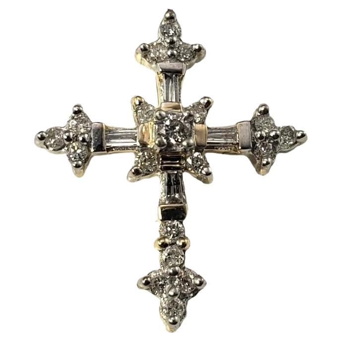 Vintage 14 Karat Yellow Gold and Diamond Cross Pendant #15298 For Sale