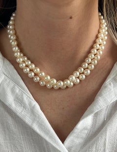Vintage 14 Karat Yellow Gold and Diamond Cultured Pearl Necklace 1980s