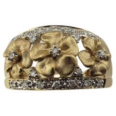 Antique 14 Karat Yellow Gold and Diamond Floral Ring