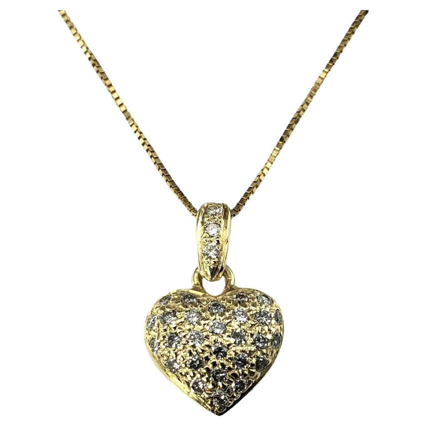 Vintage 14 Karat Yellow Gold and Diamond Heart Pendant Necklace #15300 For Sale