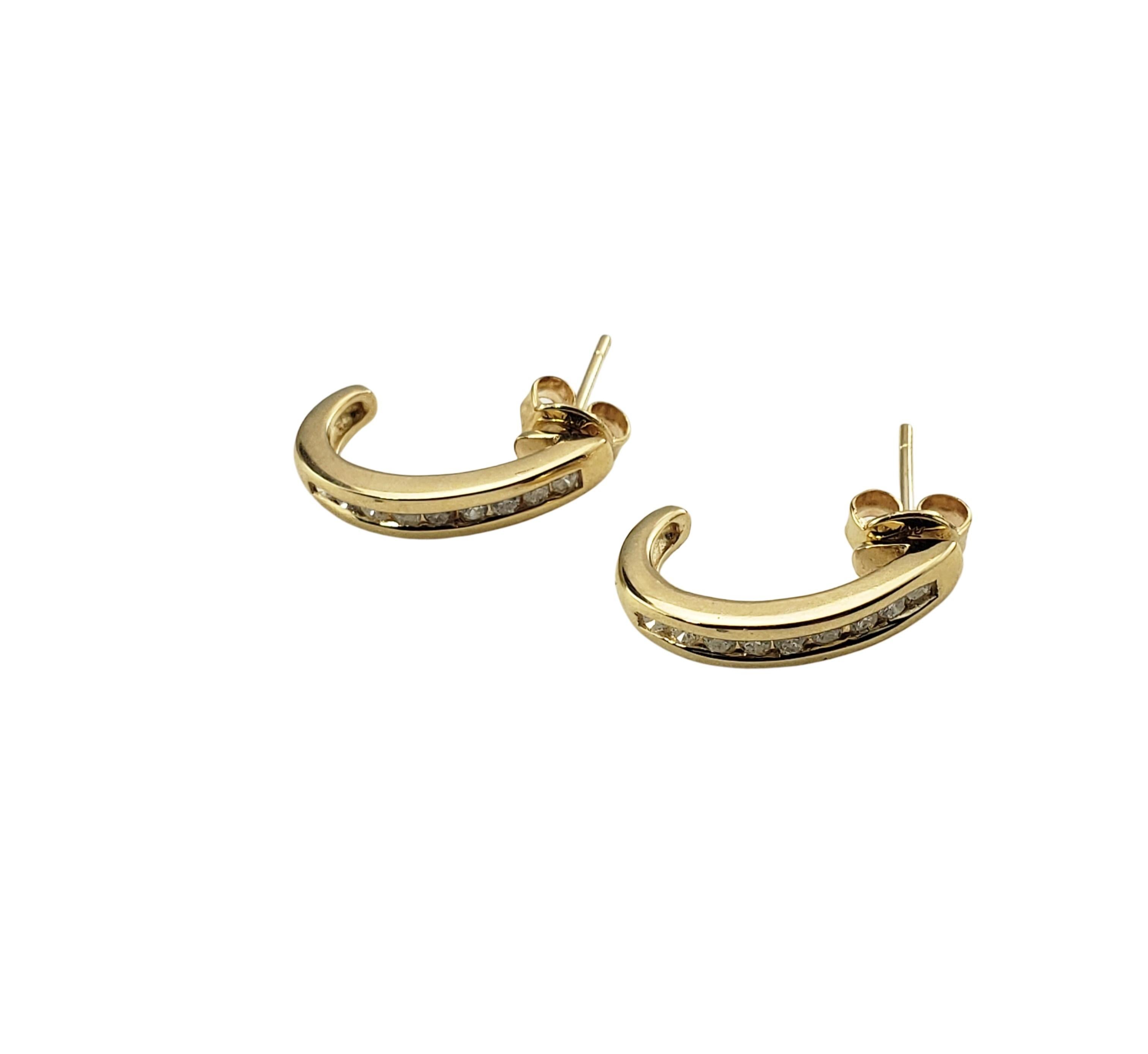 Brilliant Cut Vintage 14 Karat Yellow Gold and Diamond Hoop Earrings For Sale