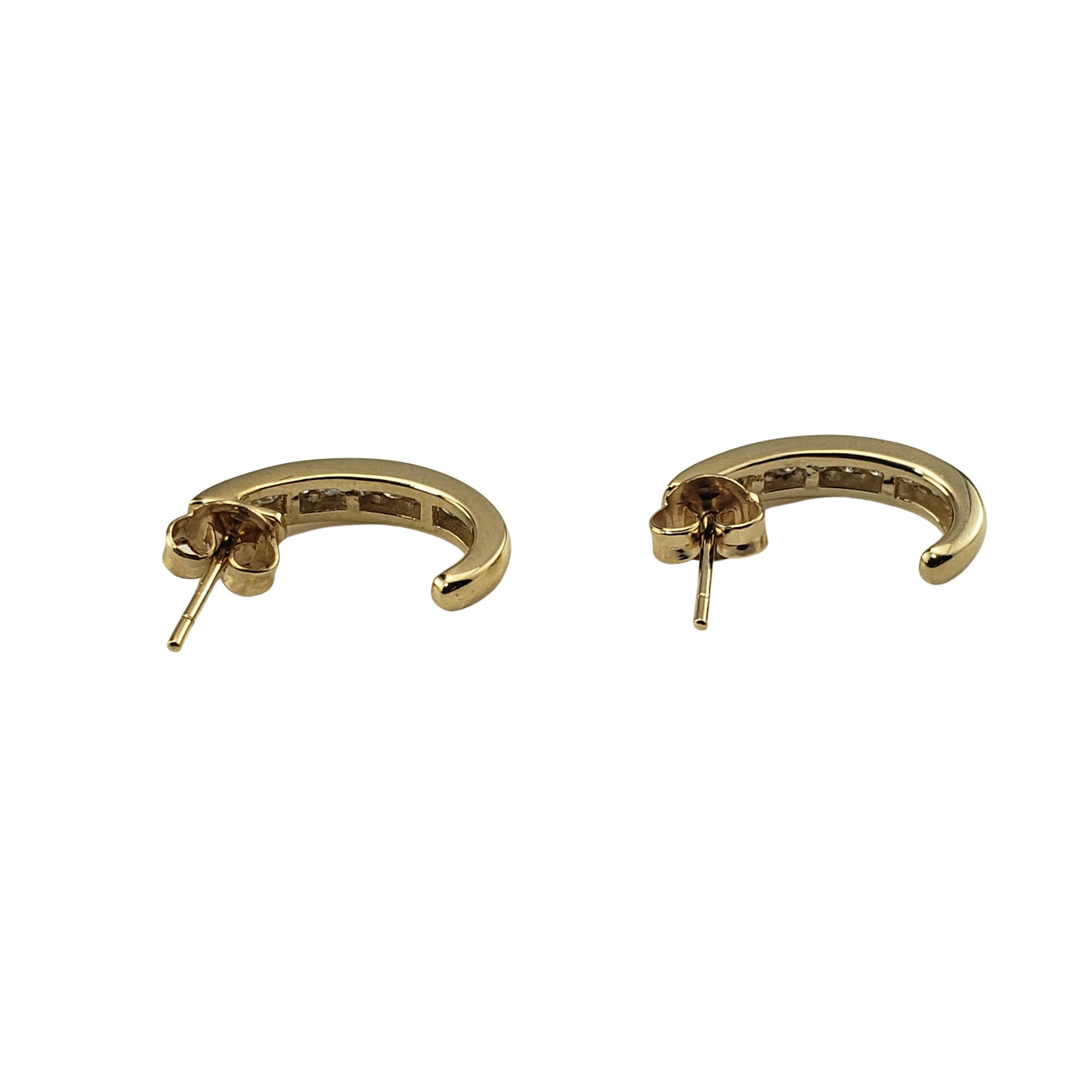 Vintage 14 Karat Yellow Gold and Diamond Hoop Earrings For Sale 1