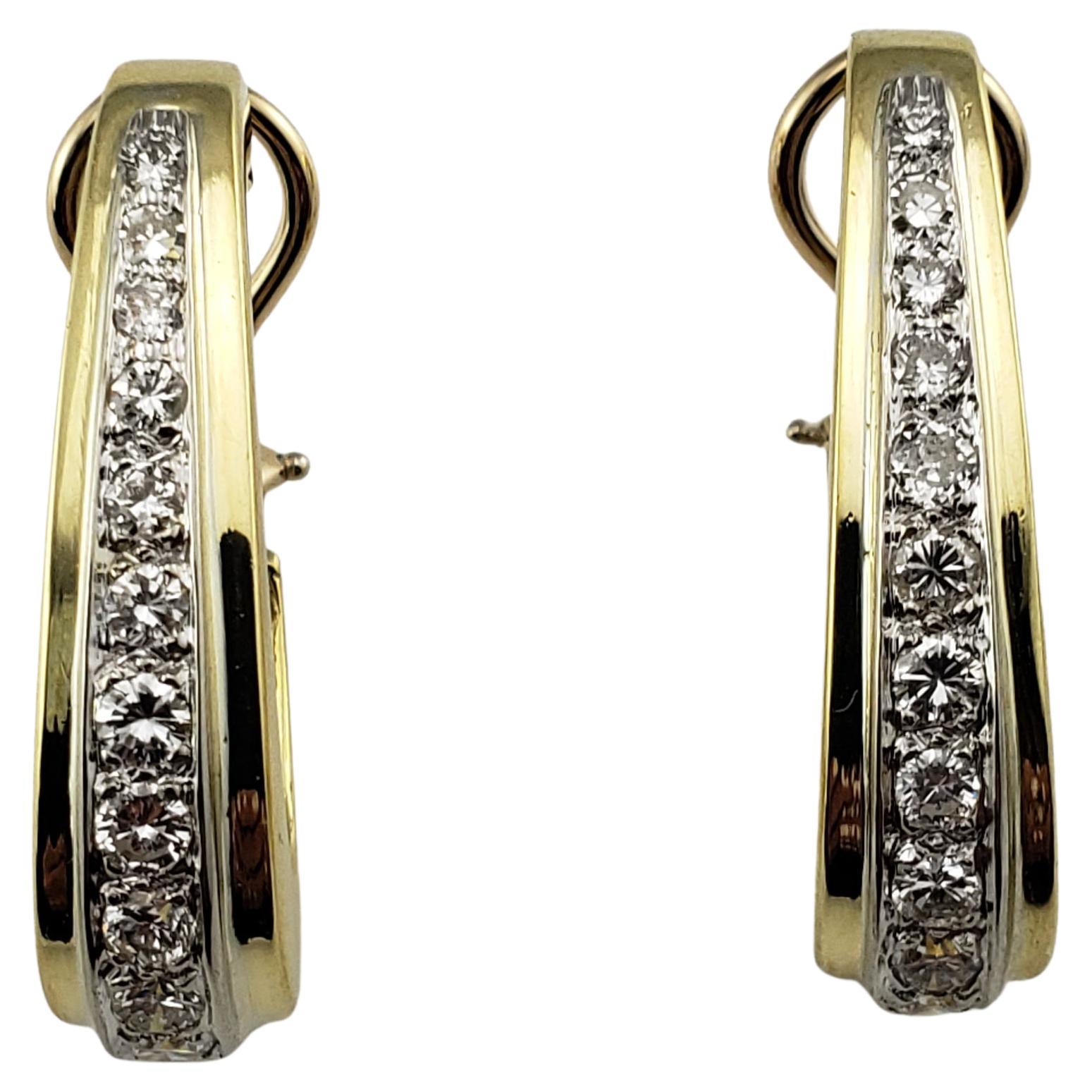 Vintage 14 Karat Yellow Gold and Diamond Hoop Earrings