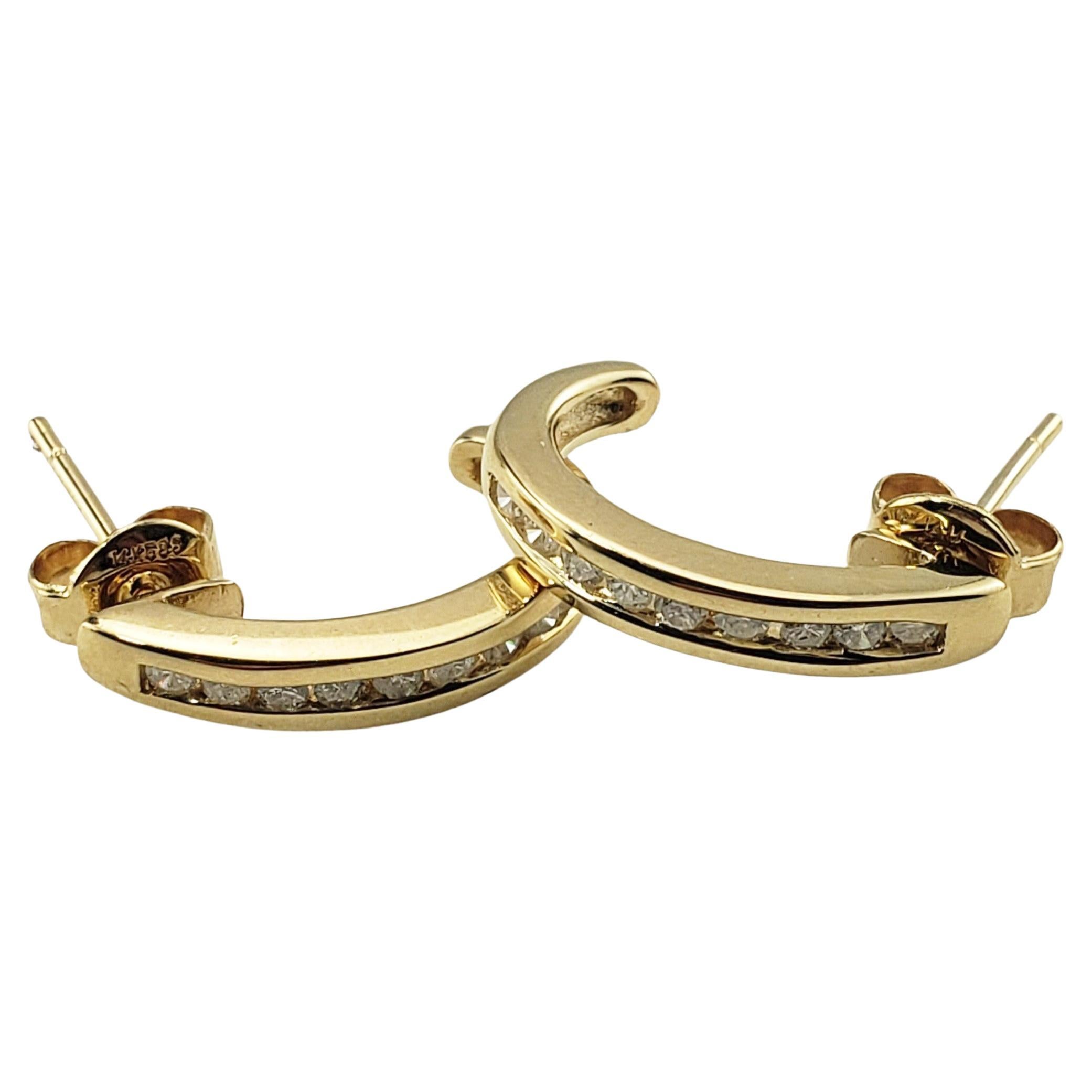 Vintage 14 Karat Yellow Gold and Diamond Hoop Earrings For Sale