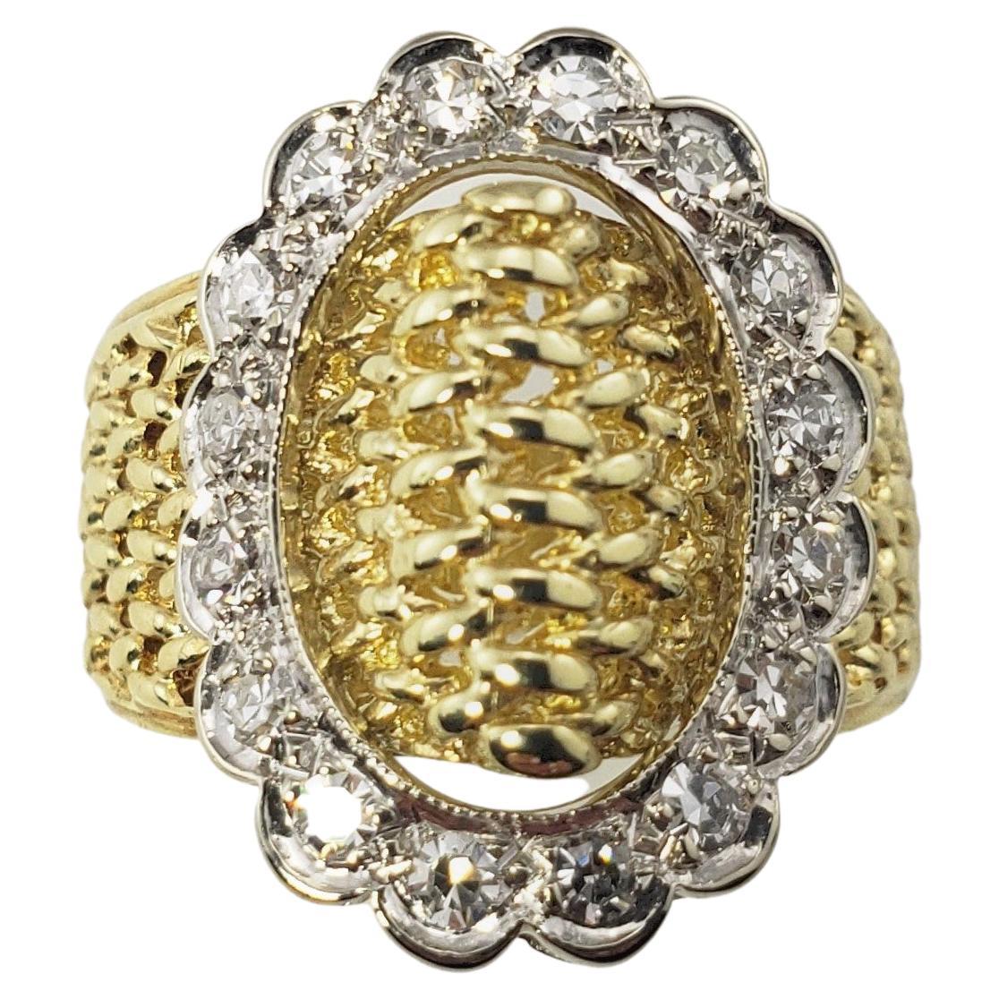 14 Karat Yellow Gold and Diamond Ring For Sale