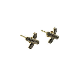 14 Karat Yellow Gold and Diamond "X" Earrings