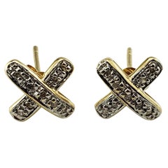 14 Karat Yellow Gold and Diamond "X" Earrings