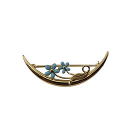 14 Karat Yellow Gold and Enamel Crescent Moon Pin/Brooch