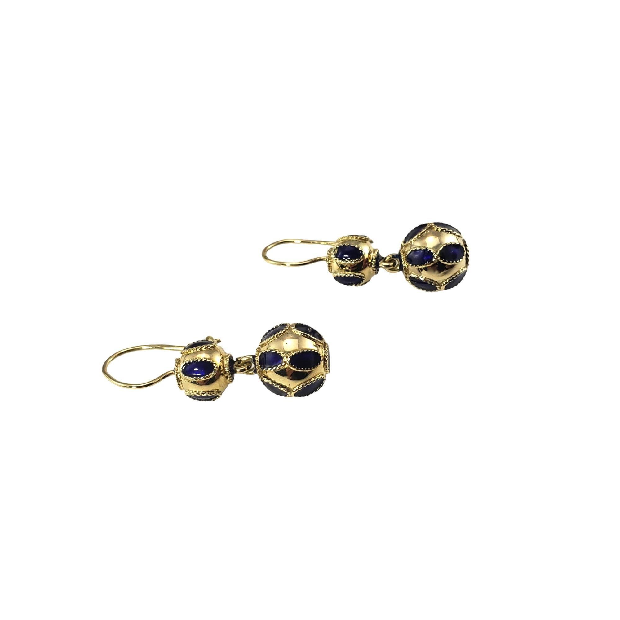 Women's or Men's Vintage 14 Karat Yellow Gold and Enamel Dangle Earrings