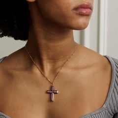 Vintage 14 Karat Yellow Gold and Garnet and Rose Cut Diamond Cross