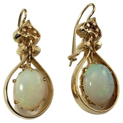 Antique 14 Karat Yellow Gold and Opal Dangle Earrings